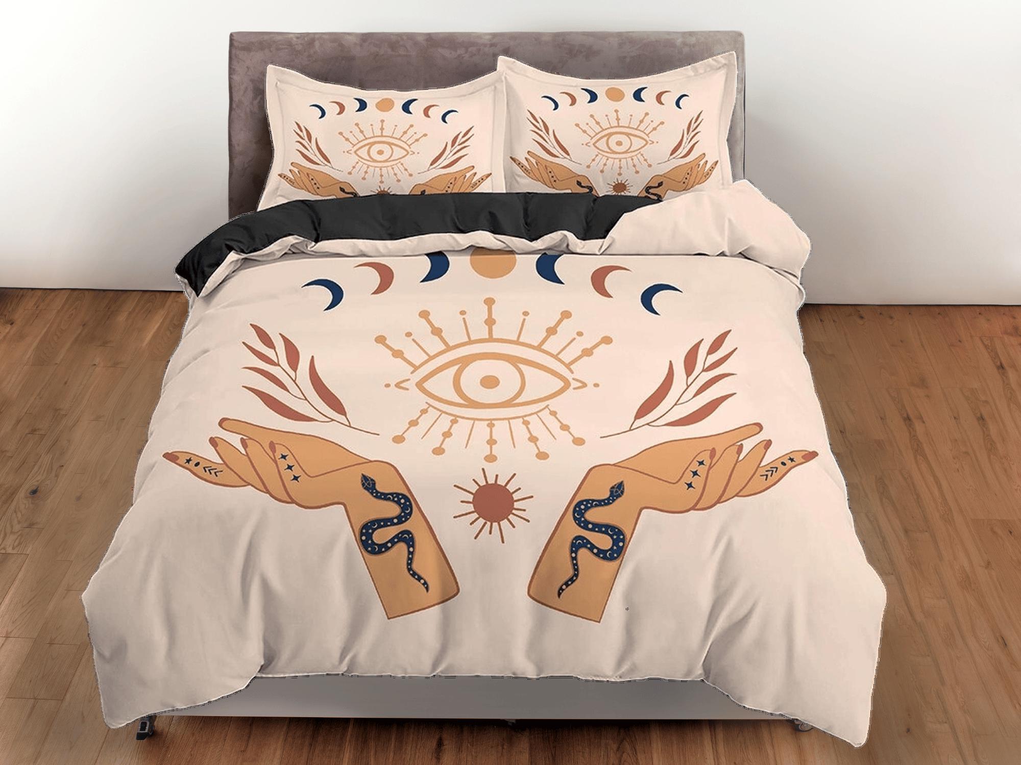 daintyduvet Beige Boho Bedding with Wiccan Design, Witchy Duvet Cover Set, Dorm Bedding, Tarot Psychic Aesthetic Duvet Cover King Queen Full Twin Single