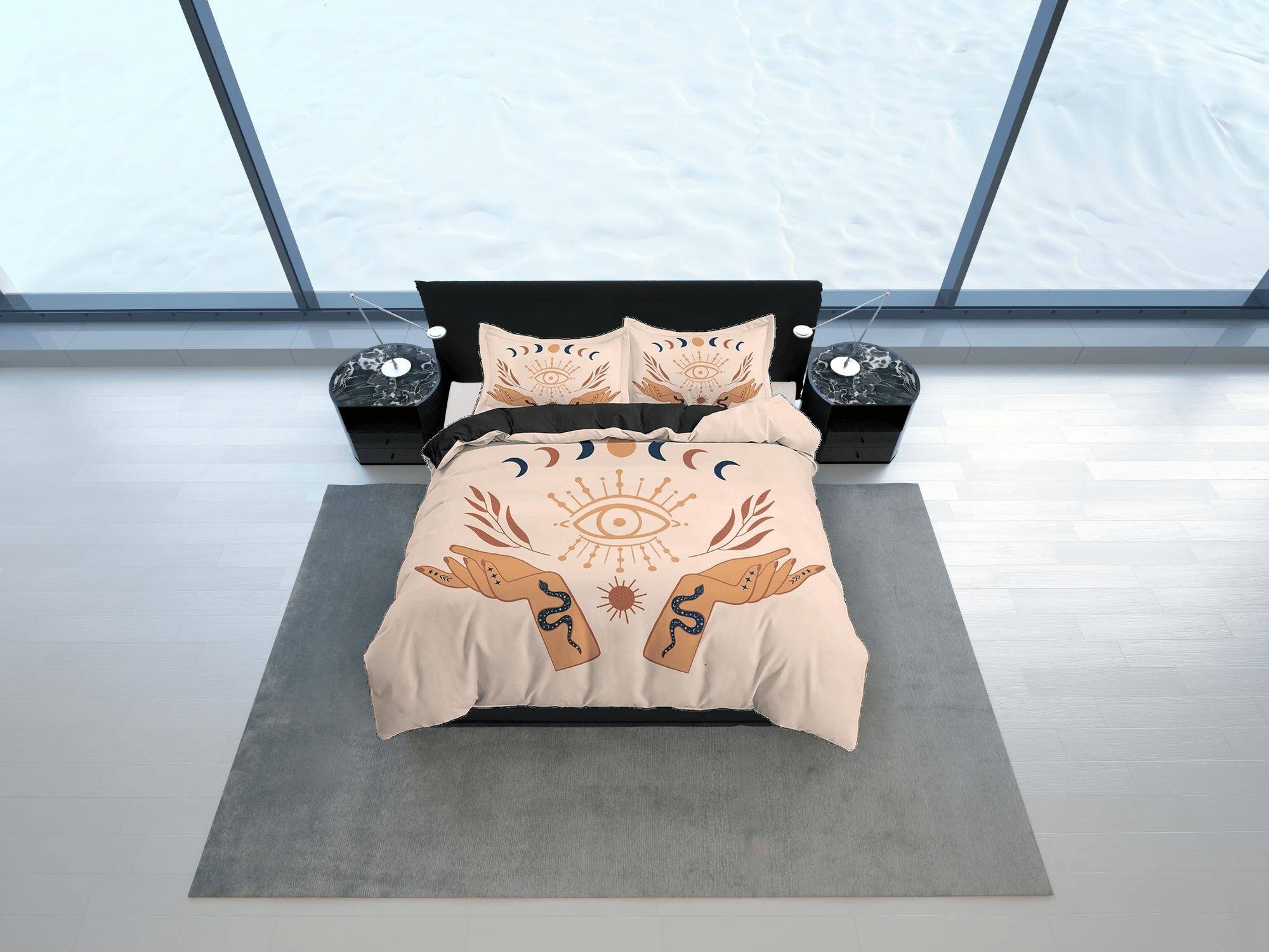 daintyduvet Beige Boho Bedding with Wiccan Design, Witchy Duvet Cover Set, Dorm Bedding, Tarot Psychic Aesthetic Duvet Cover King Queen Full Twin Single