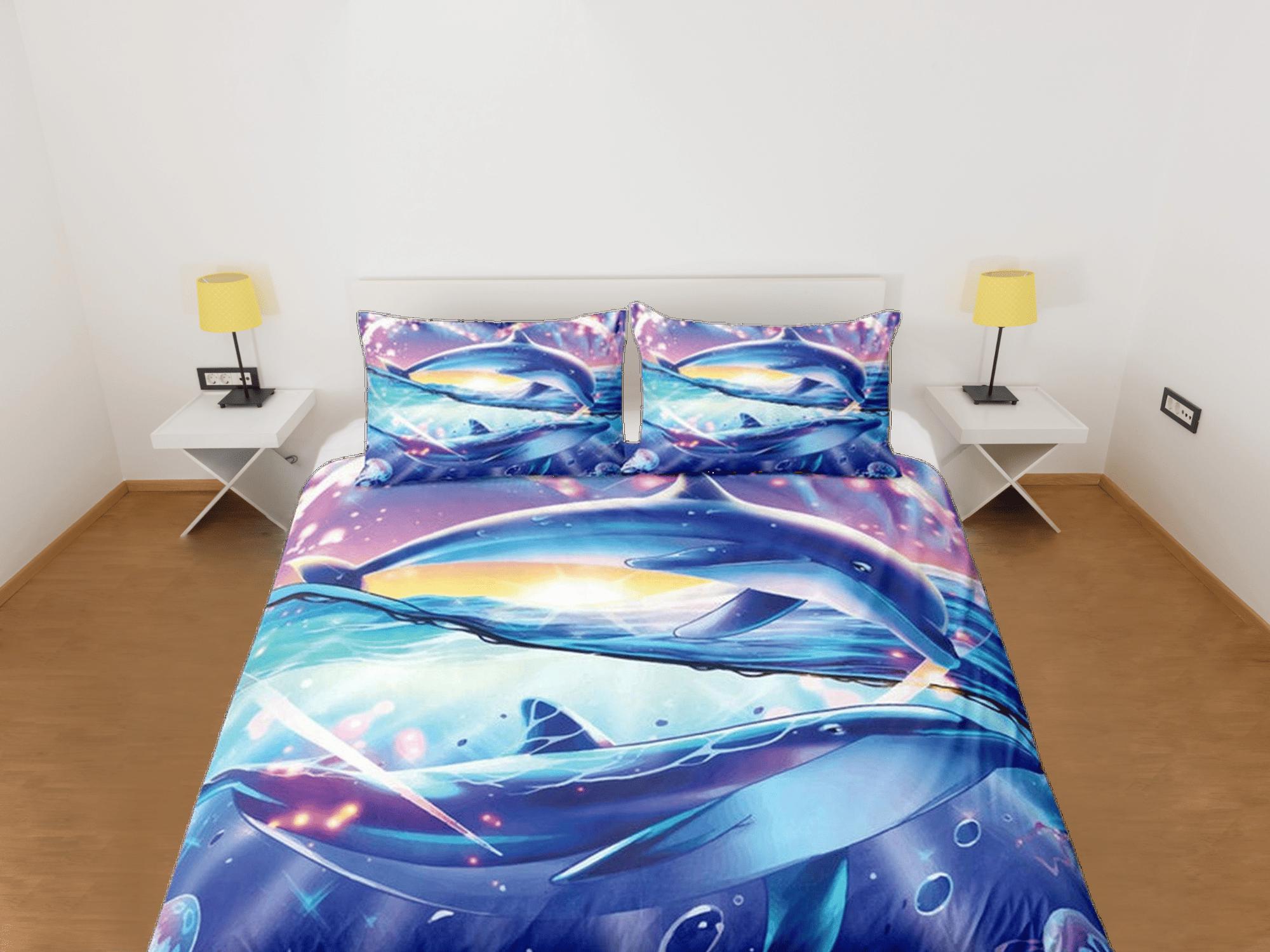 daintyduvet Big dolphin bedding purple duvet cover, ocean blush decor bottle nose dolphin bedding set full king queen twin, college dorm bedding gift
