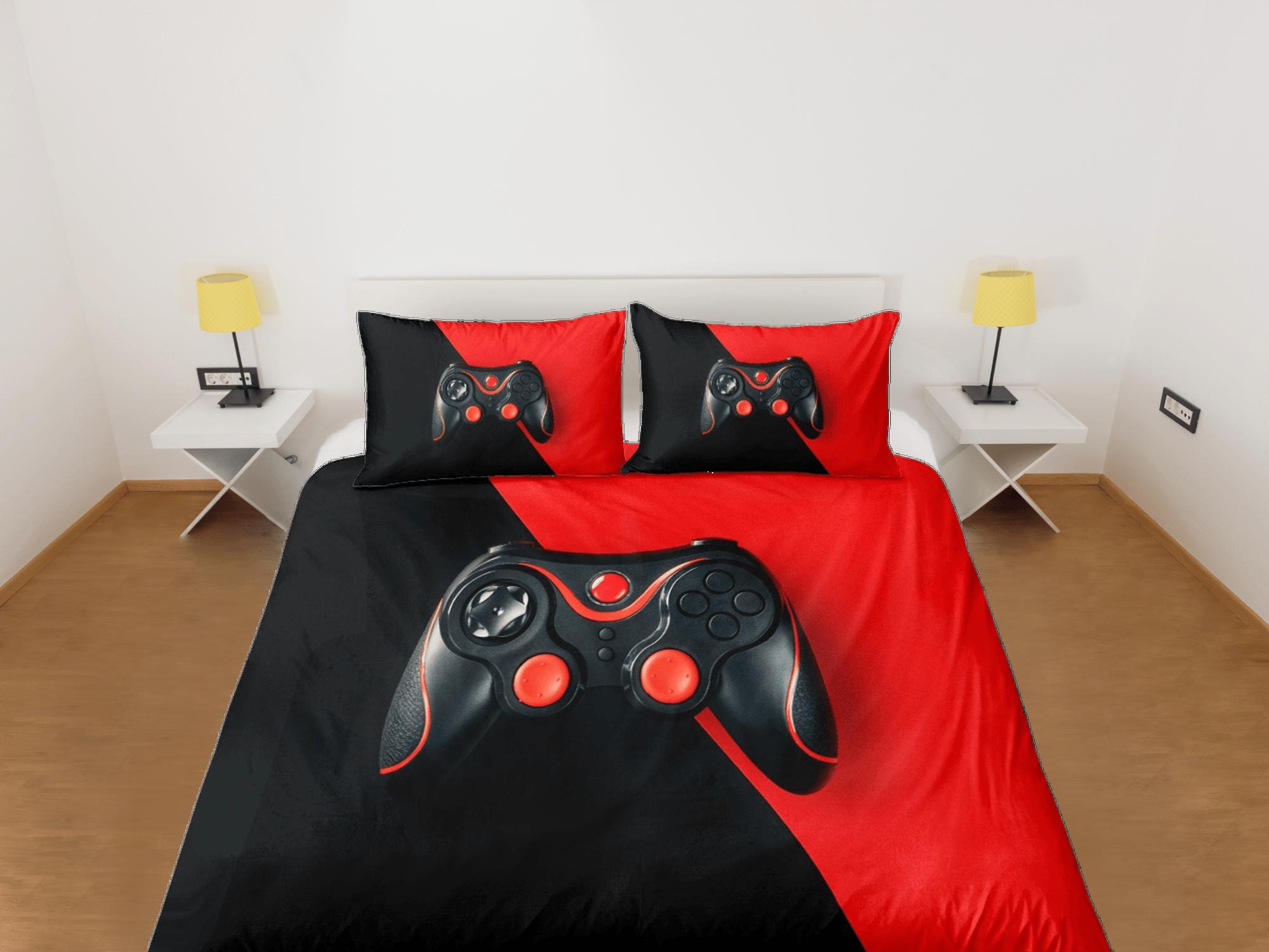 daintyduvet Black and red gamer bedding duvet cover, video gamer boyfriend gift bedding set full king queen twin, boys bedroom, college dorm bedding