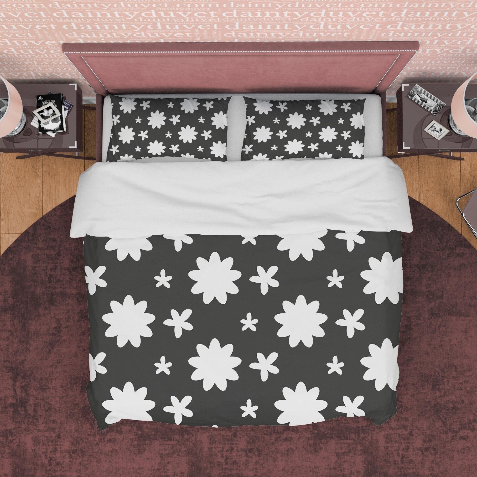 Black and White Duvet Cover Set, Geometric Flower Blanket Cover 90s Nostalgia Quilt Cover, Retro Printed Bedding Set, Groovy Bedspread