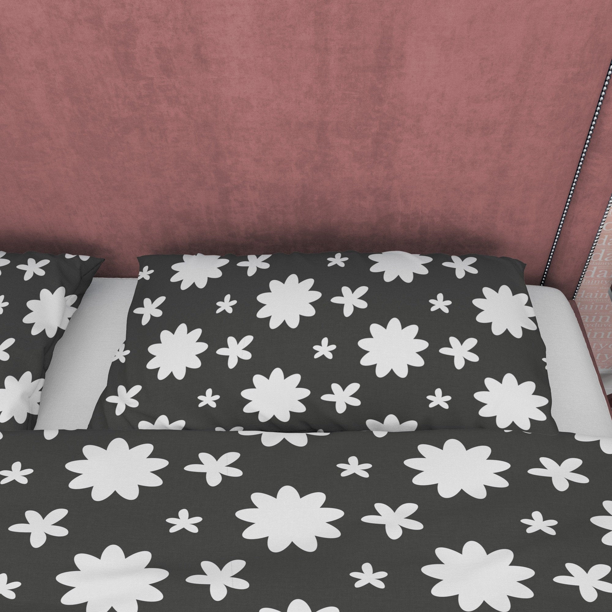 Black and White Duvet Cover Set, Geometric Flower Blanket Cover 90s Nostalgia Quilt Cover, Retro Printed Bedding Set, Groovy Bedspread