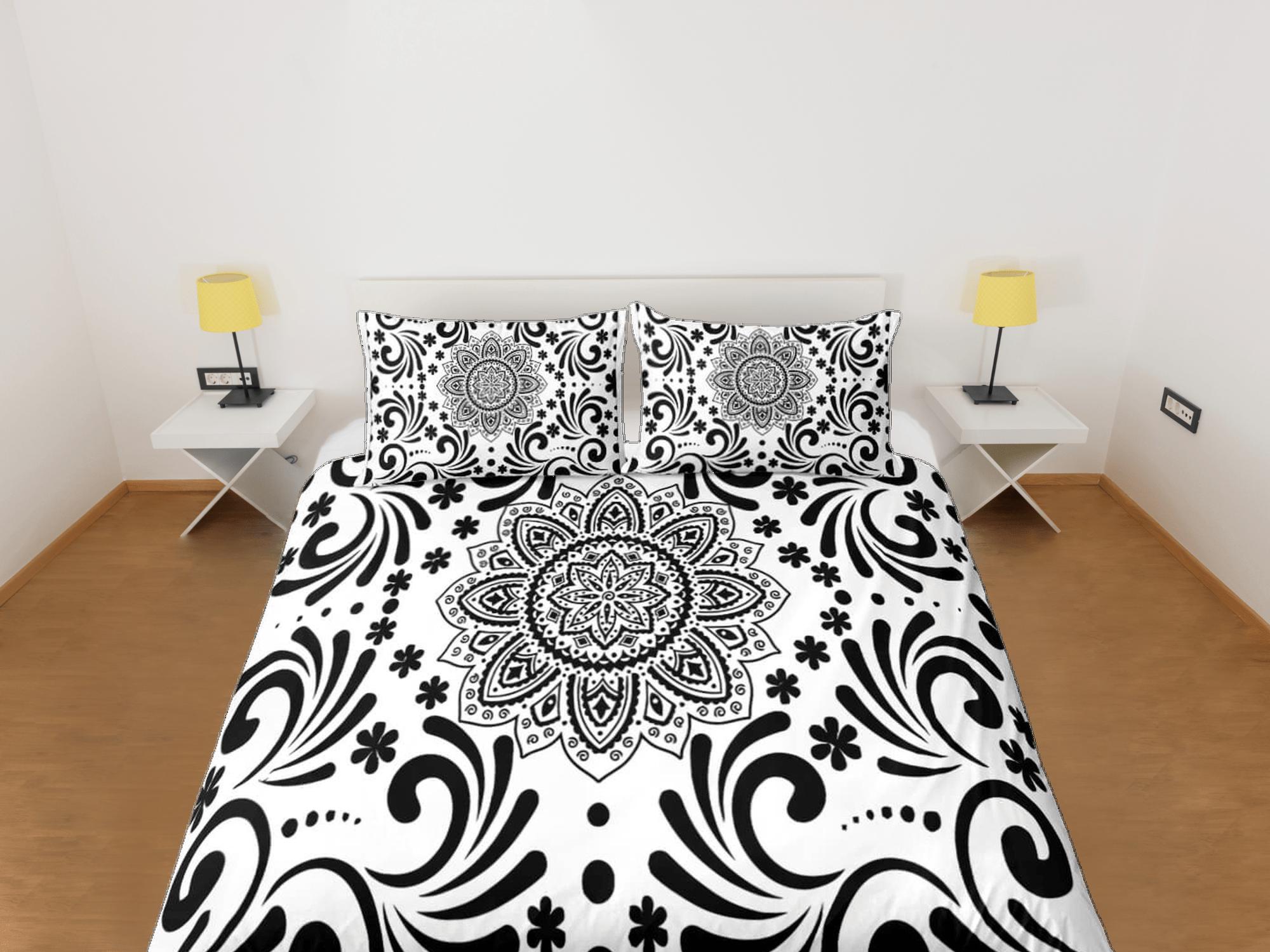 daintyduvet Black and white mandala duvet cover boho bedding set full, queen, king, dorm bedding, aesthetic room decor indian bedspread maximalist decor