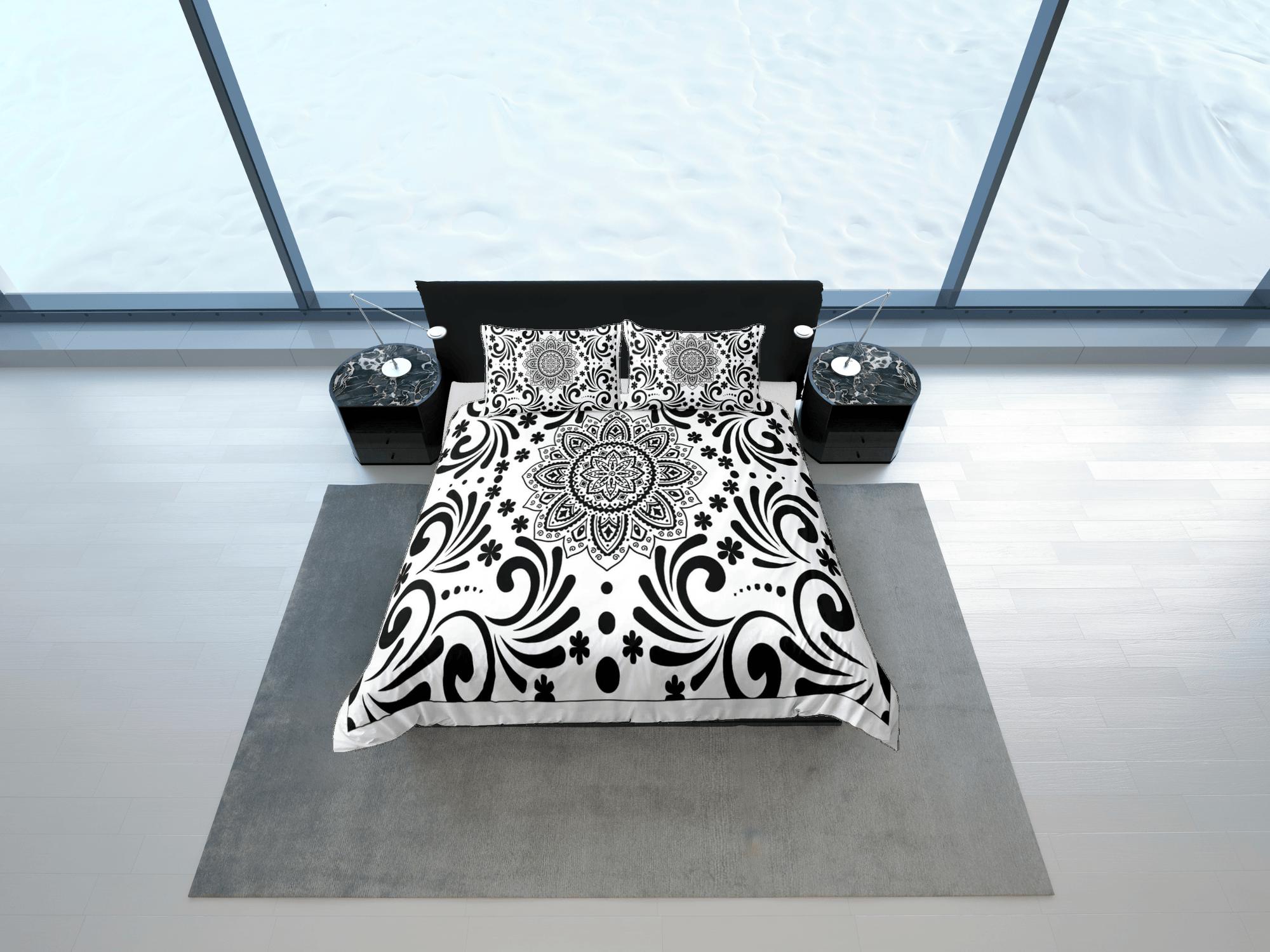 daintyduvet Black and white mandala duvet cover boho bedding set full, queen, king, dorm bedding, aesthetic room decor indian bedspread maximalist decor