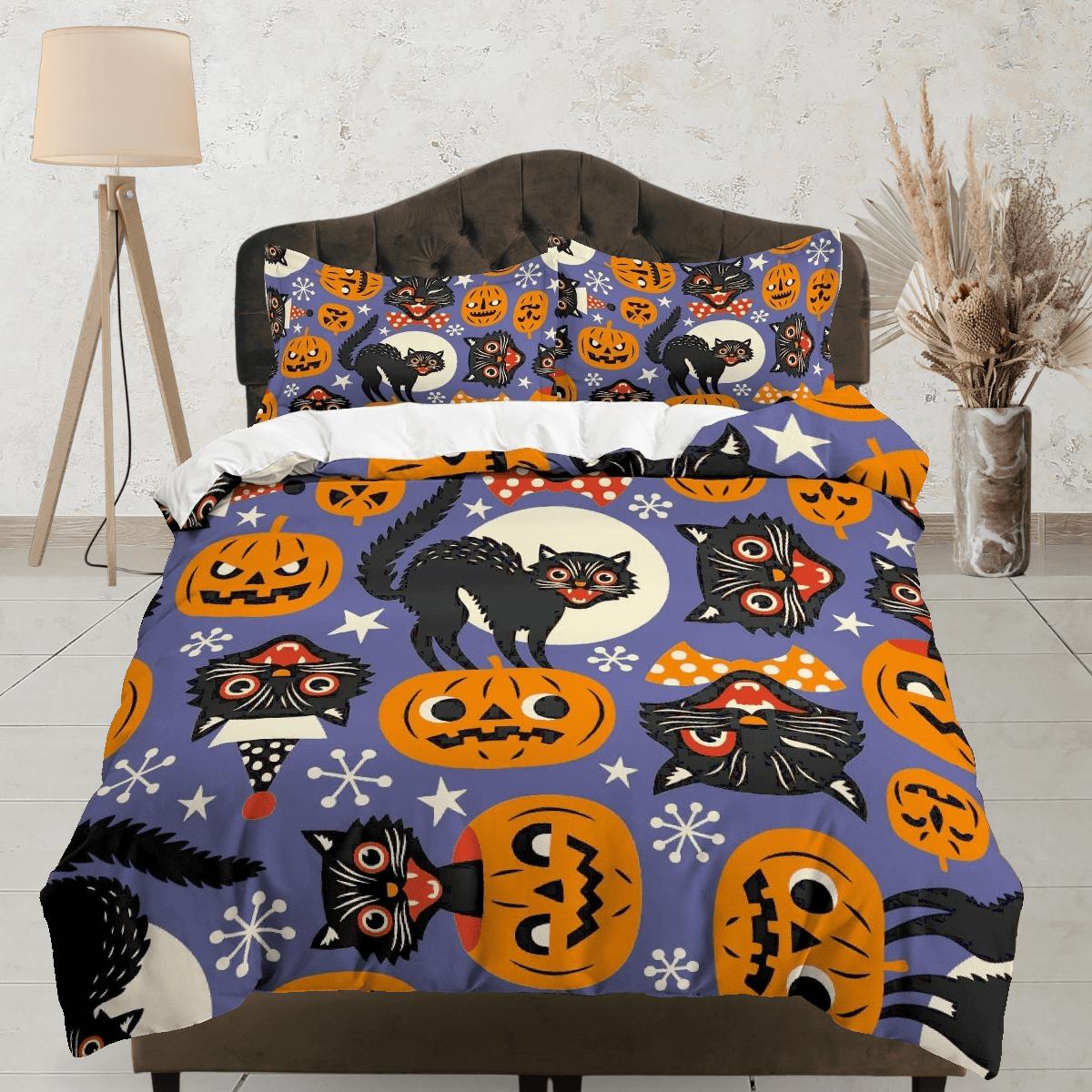 daintyduvet Black cat and pumpkin halloween bedding & pillowcase, gothic duvet cover, dorm bedding, goth decor toddler bedding, halloween gift