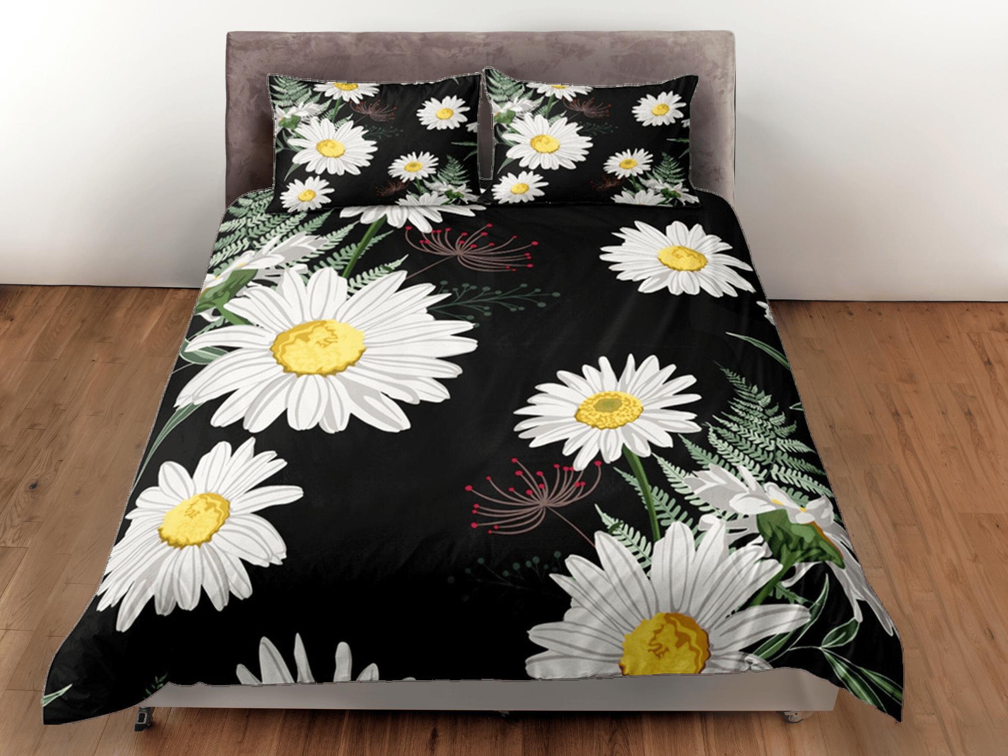 daintyduvet Black Duvet Cover Set Bedspread Dorm Bedding Set White Daisy
