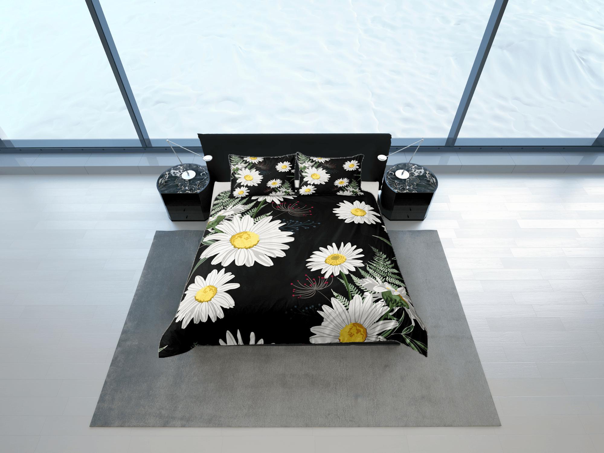 daintyduvet Black Duvet Cover Set Bedspread Dorm Bedding Set White Daisy