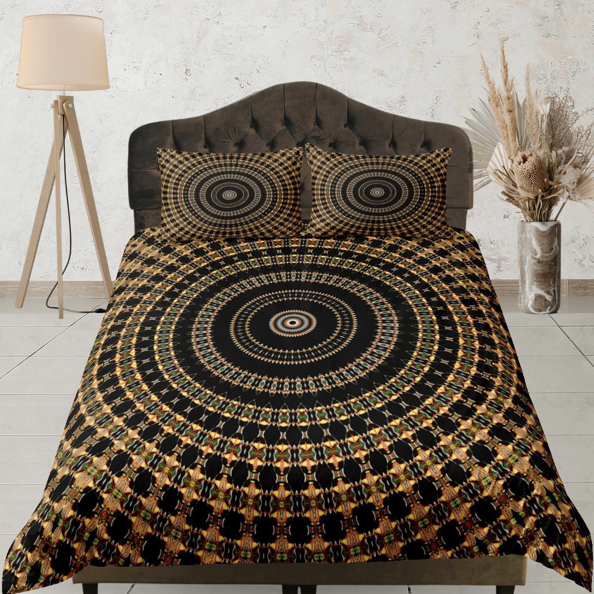 daintyduvet Black Mandala Duvet Cover Set Boho Bedding, Hippie Dorm Bedding, Single Bed