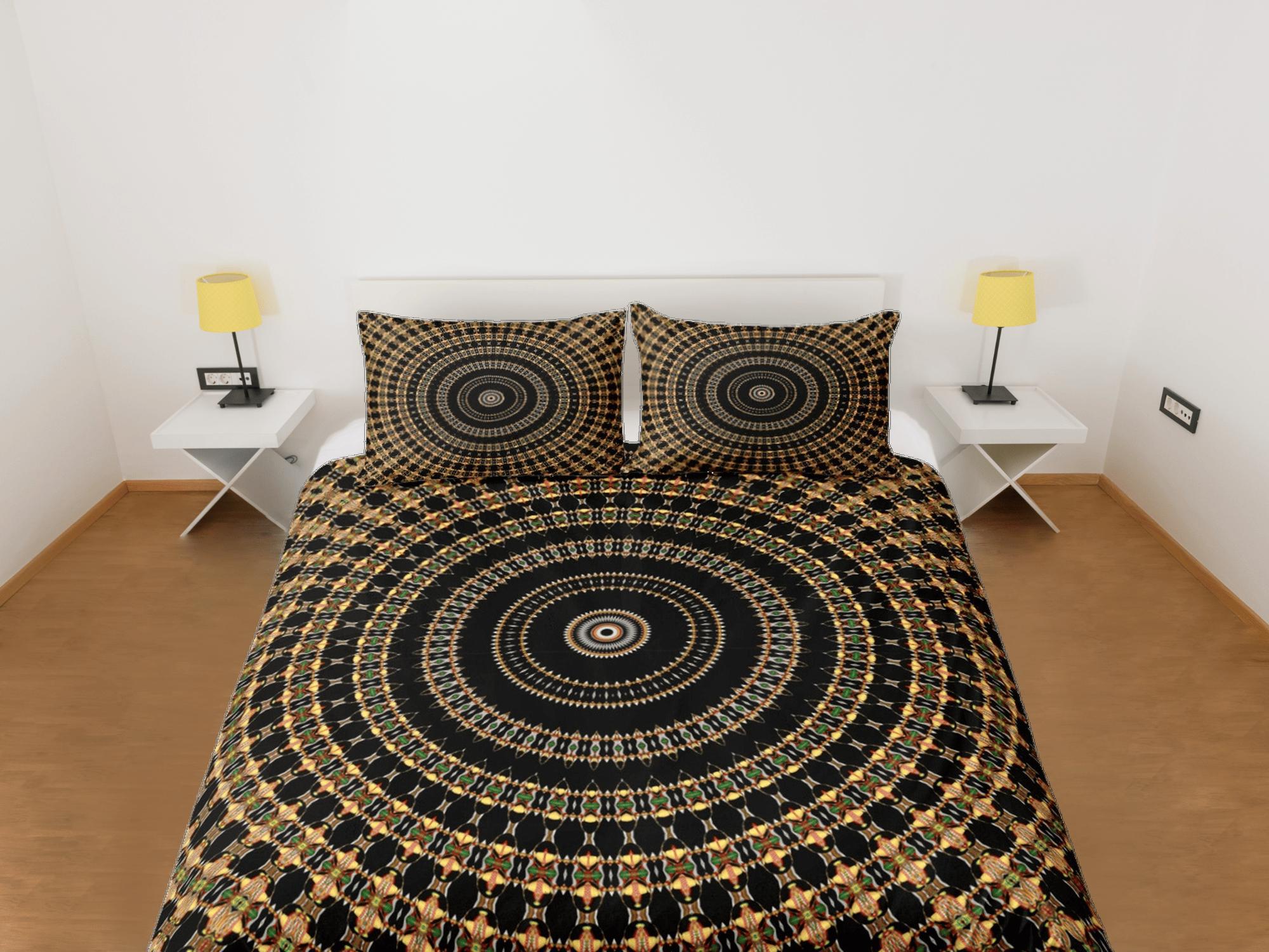daintyduvet Black Mandala Duvet Cover Set Boho Bedding, Hippie Dorm Bedding, Single Bed
