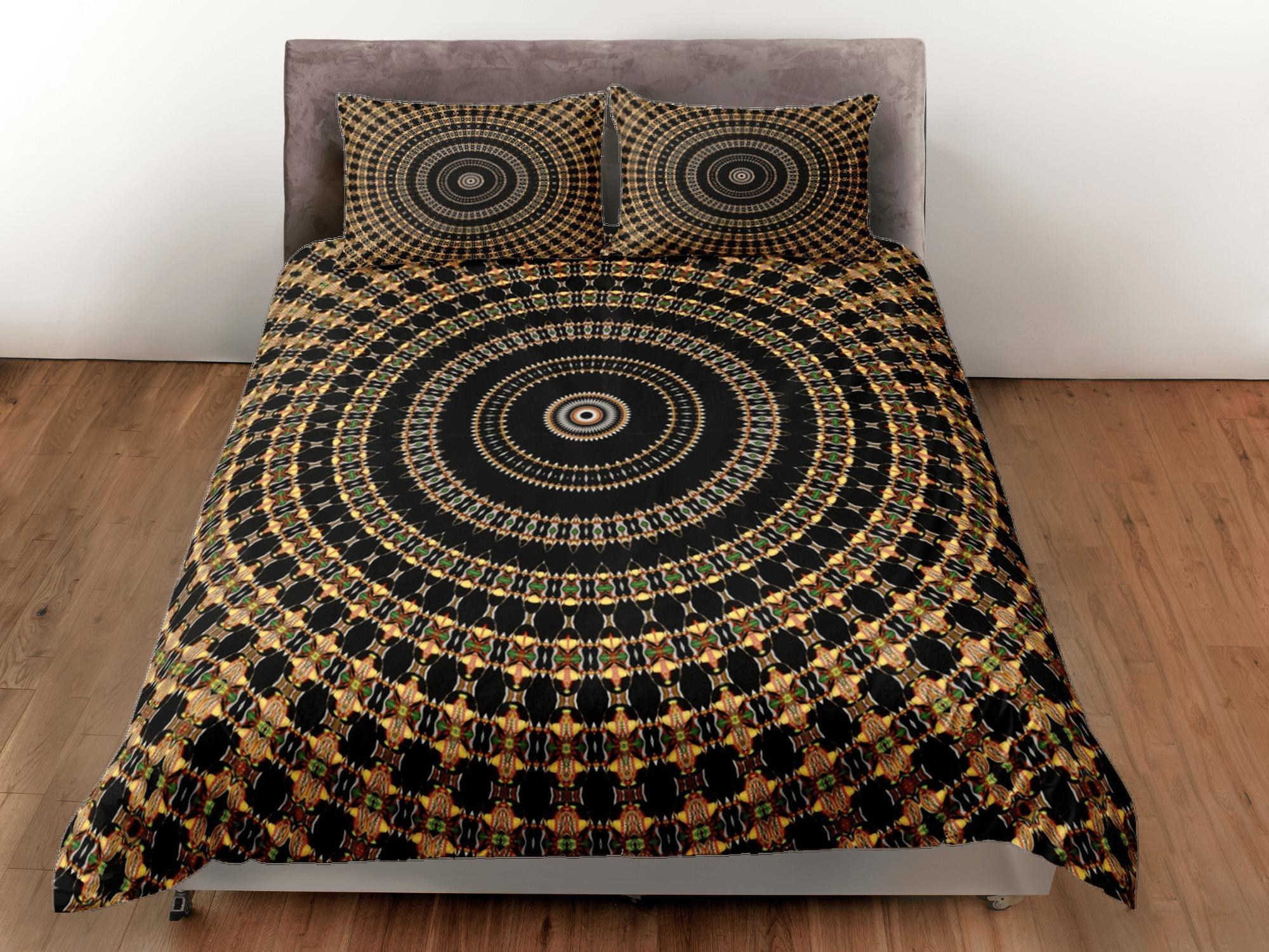 daintyduvet Black Mandala Duvet Cover Set Boho Bedding, Hippie Dorm Bedding, Single Bed