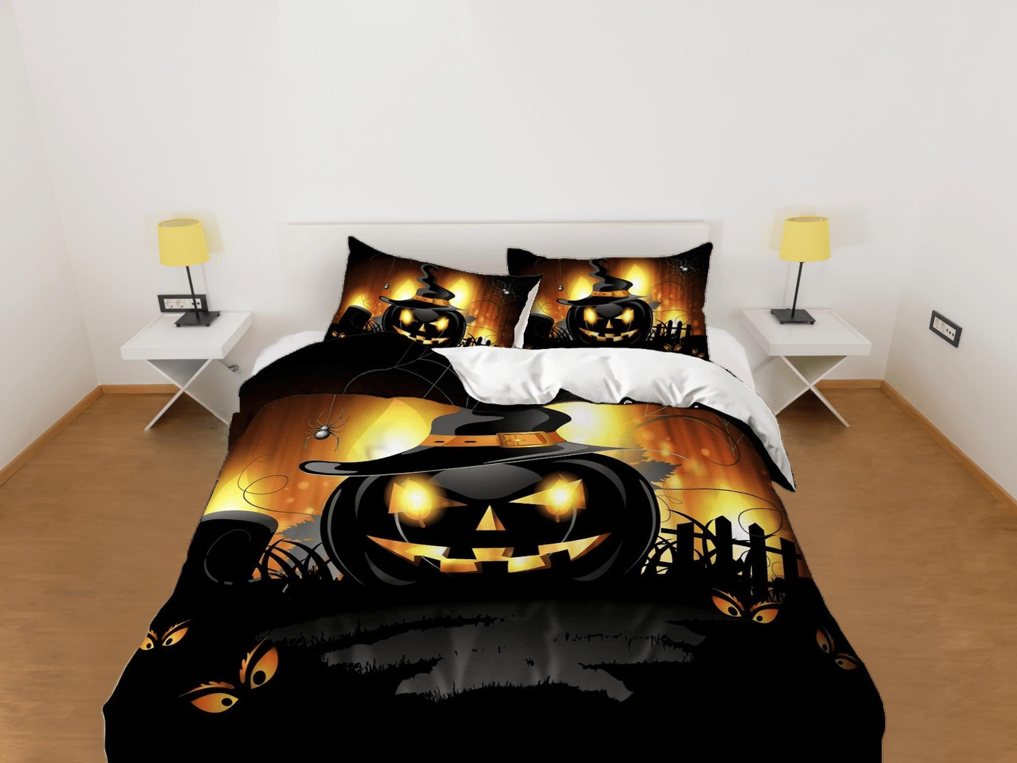 daintyduvet Black pumpkin halloween bedding & pillowcase, gothic duvet cover, dorm bedding, goth decor toddler bedding, halloween gift