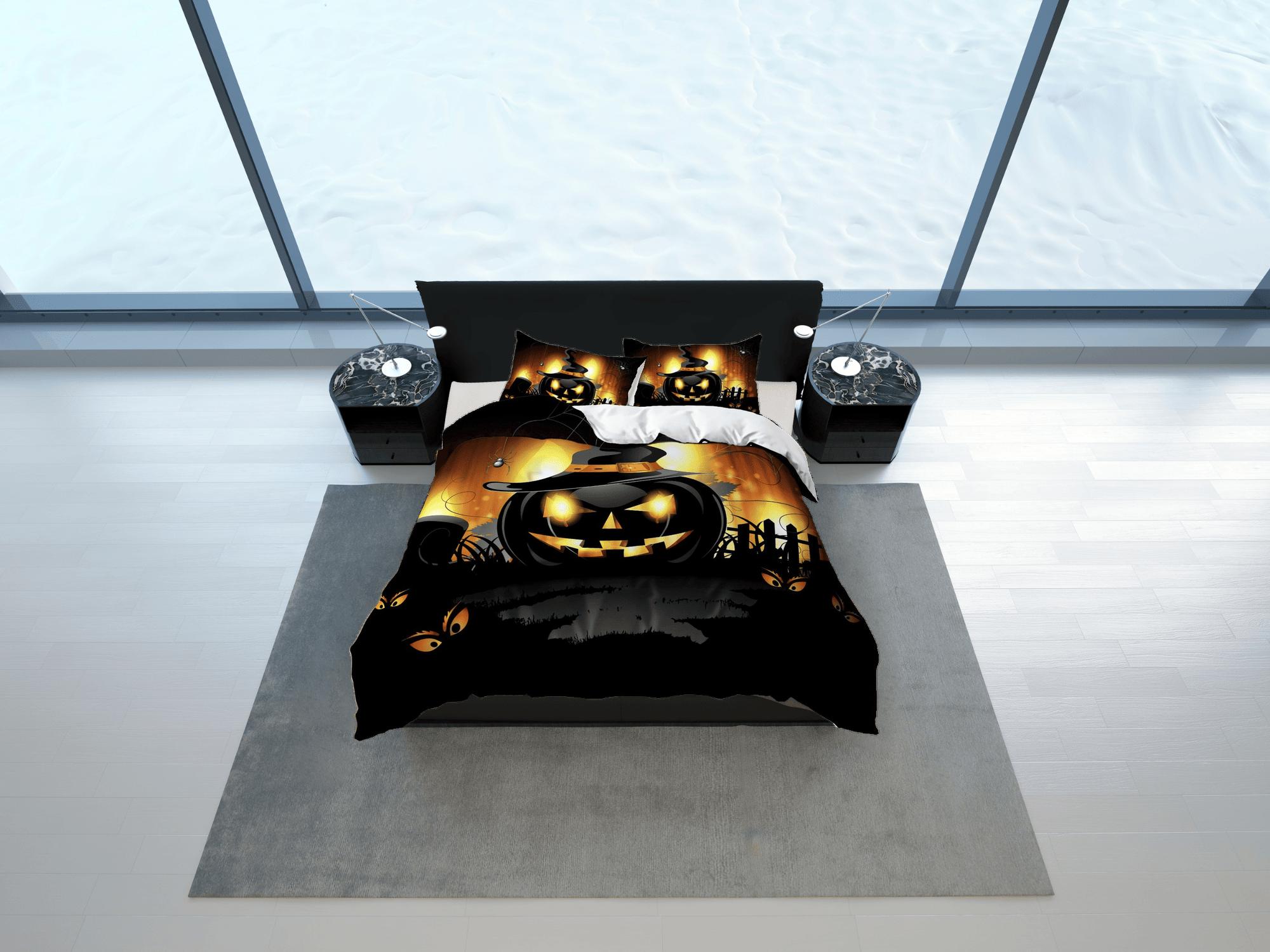 daintyduvet Black pumpkin halloween bedding & pillowcase, gothic duvet cover, dorm bedding, goth decor toddler bedding, halloween gift