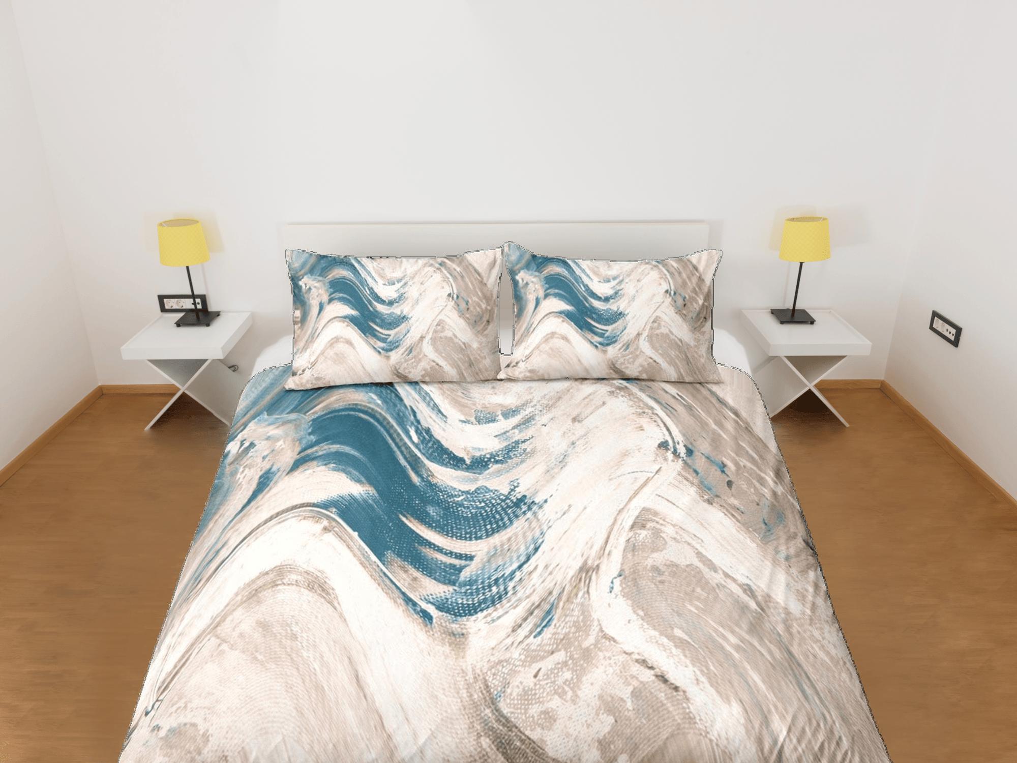daintyduvet Blue and beige marble bedding contemporary bedroom set aesthetic duvet cover, abstract art room decor boho chic bedding set full king queen