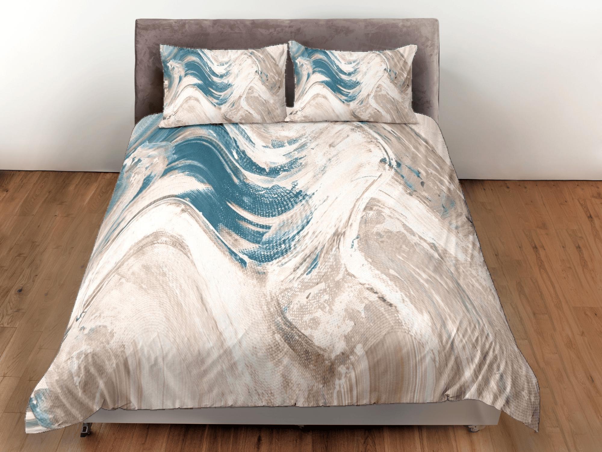 daintyduvet Blue and beige marble bedding contemporary bedroom set aesthetic duvet cover, abstract art room decor boho chic bedding set full king queen