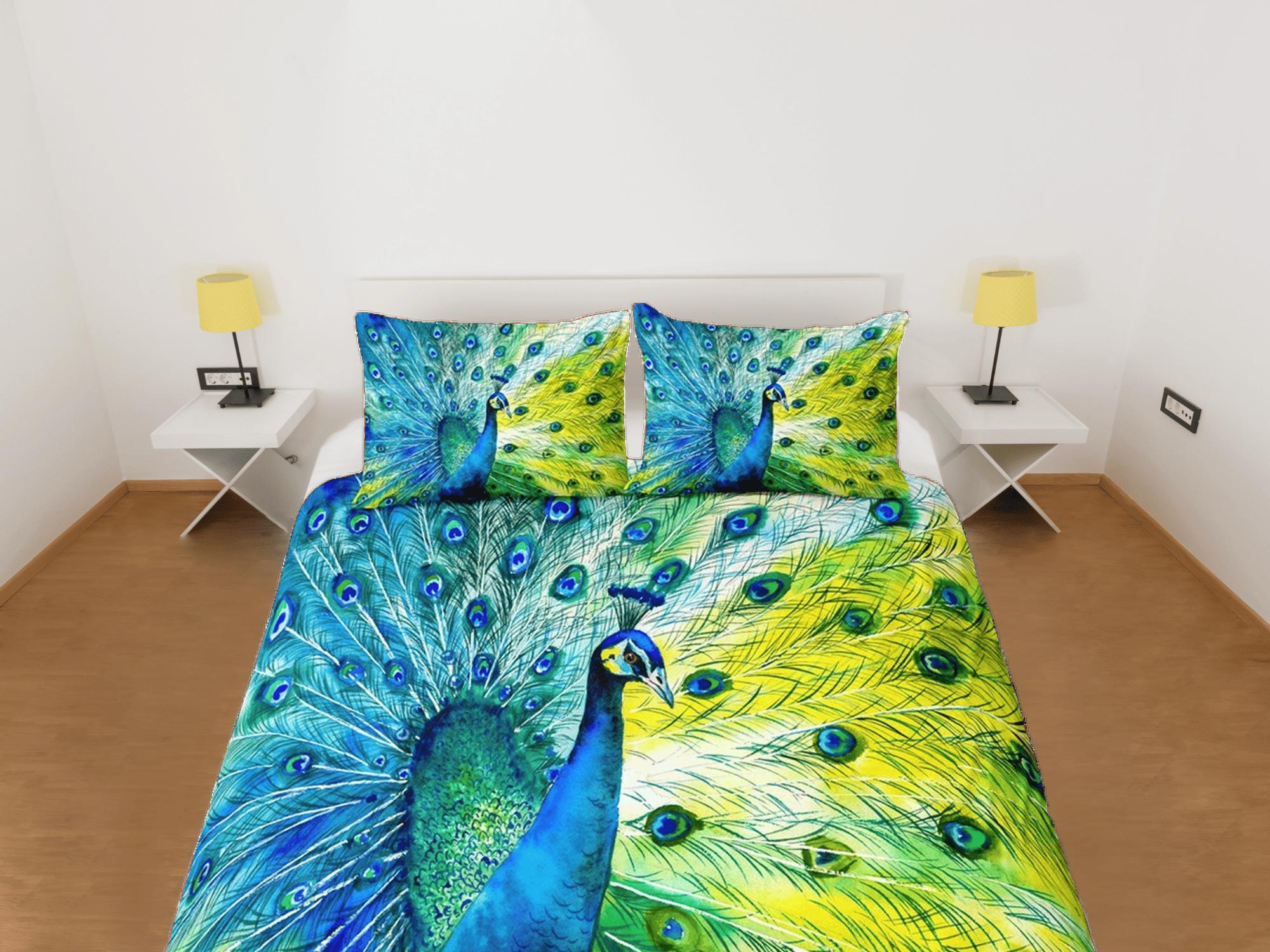 daintyduvet Blue and green peacock decor aesthetic bedding set full, luxury duvet cover queen, king, boho duvet, designer bedding, maximalist bedspread
