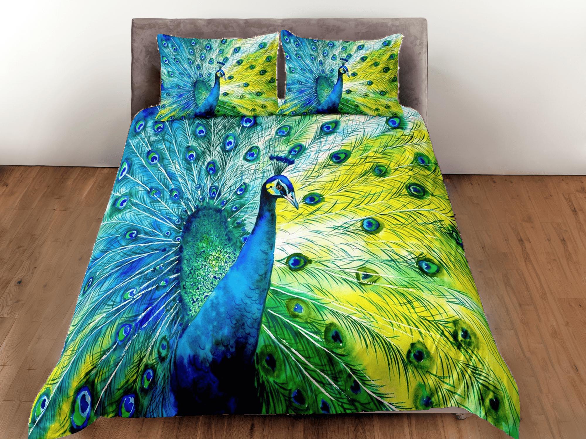 daintyduvet Blue and green peacock decor aesthetic bedding set full, luxury duvet cover queen, king, boho duvet, designer bedding, maximalist bedspread