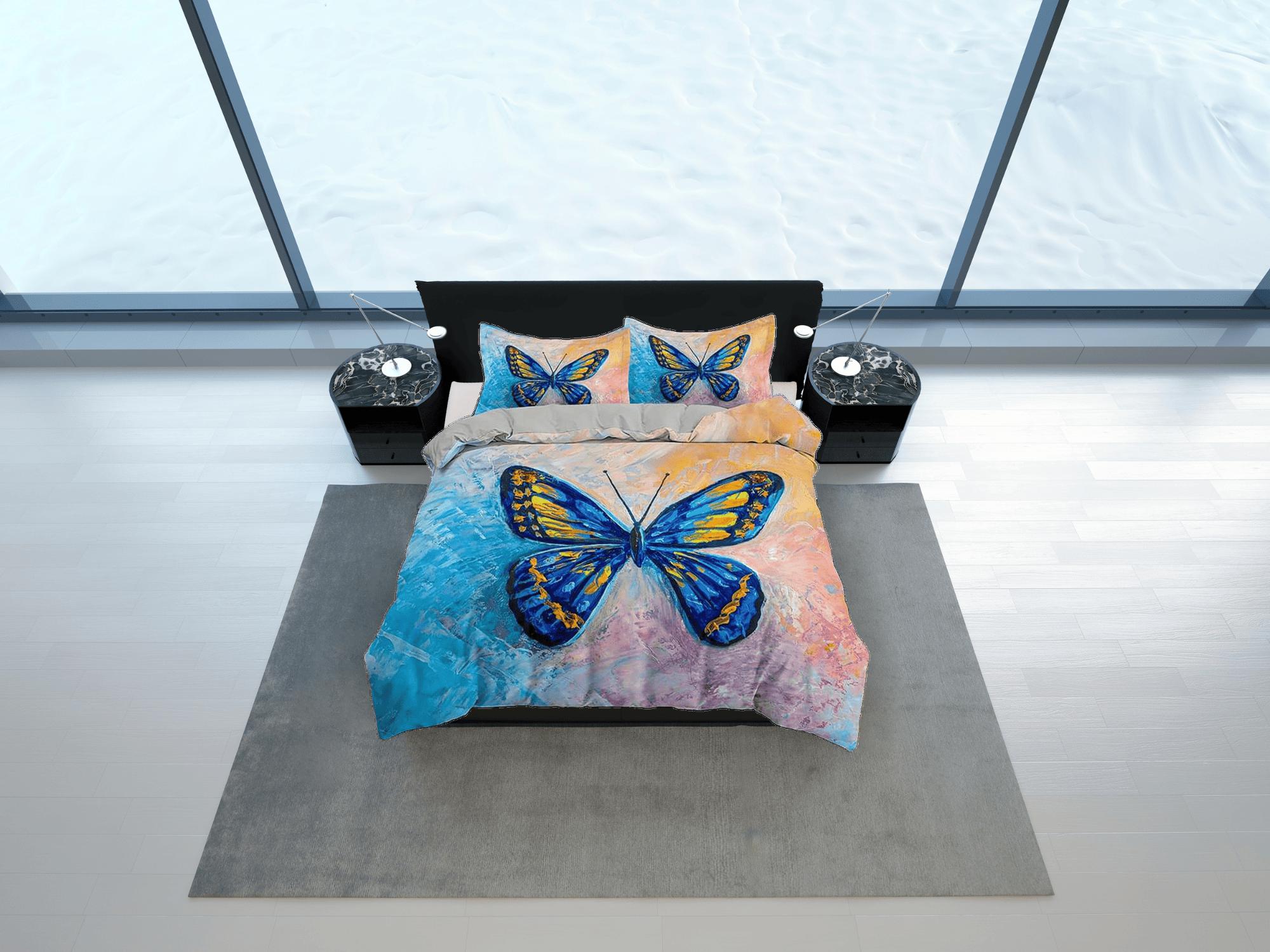 daintyduvet Blue butterfly art painting bedding duvet cover boho chic dorm bedding full size adult duvet king queen twin, nursery toddler bedding