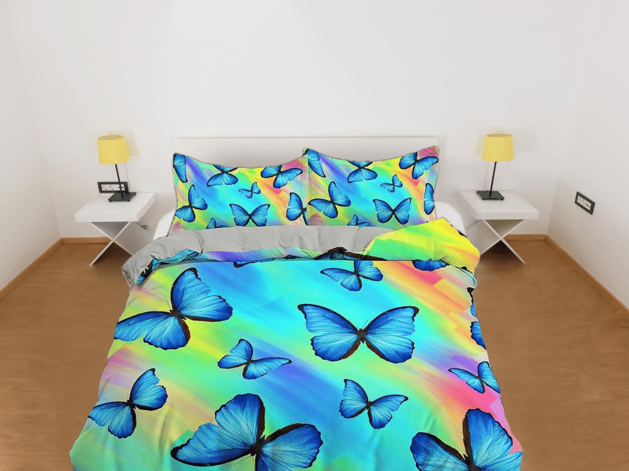 daintyduvet Blue butterfly colorful bedding duvet cover boho chic dorm bedding full size adult duvet king queen twin, butterfly nursery toddler bedding