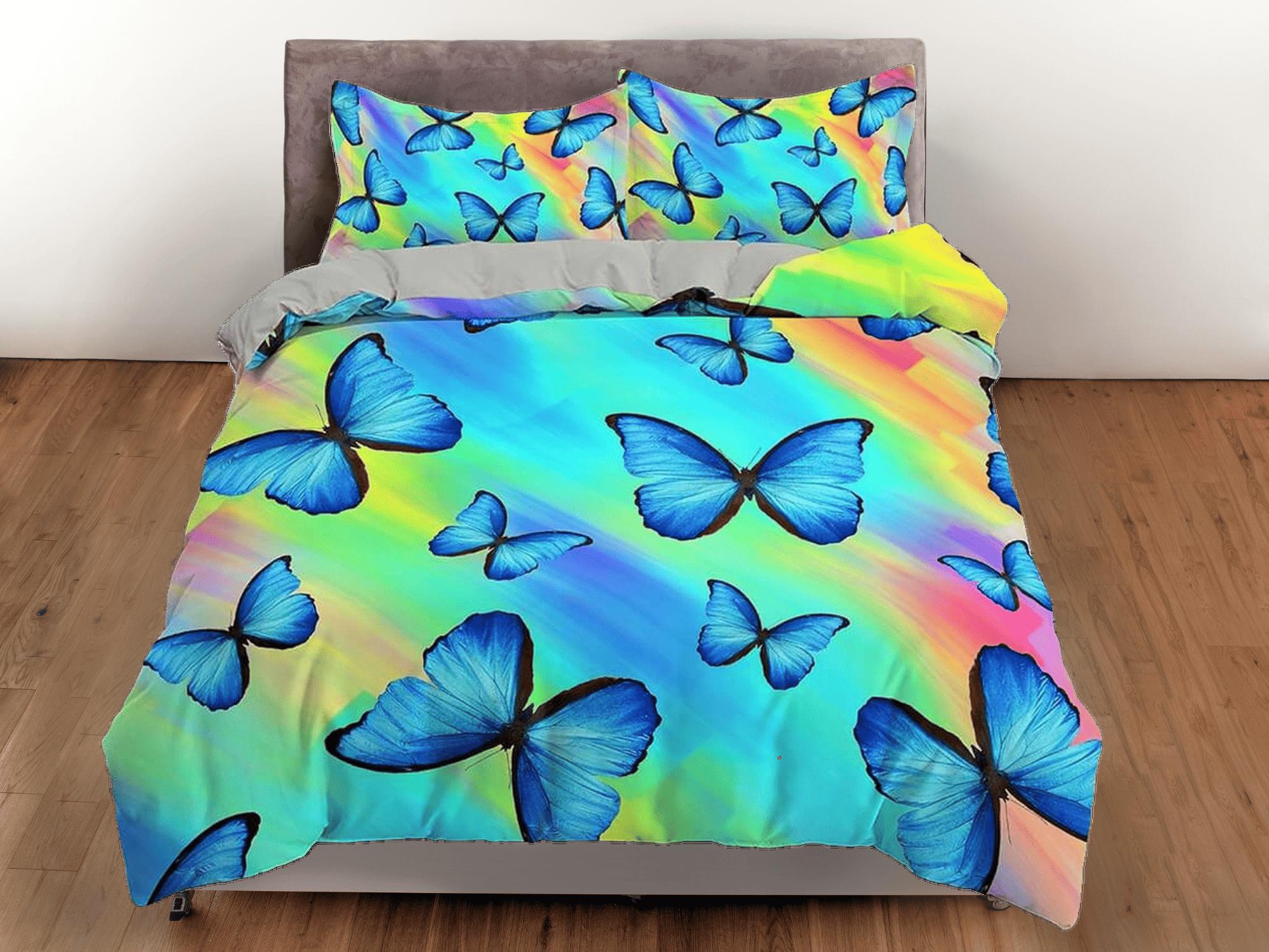 daintyduvet Blue butterfly colorful bedding duvet cover boho chic dorm bedding full size adult duvet king queen twin, butterfly nursery toddler bedding