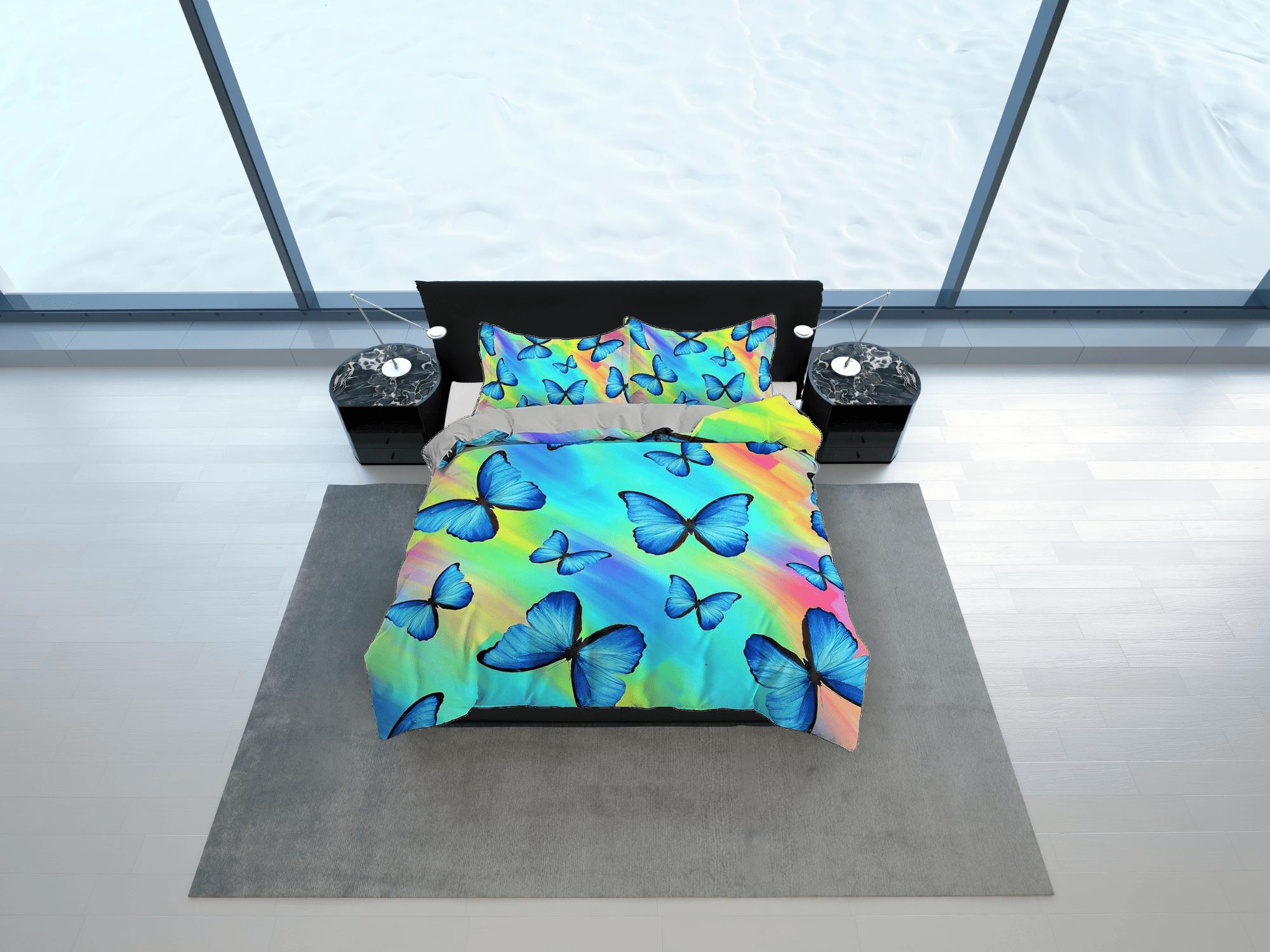 daintyduvet Blue butterfly colorful bedding duvet cover boho chic dorm bedding full size adult duvet king queen twin, butterfly nursery toddler bedding