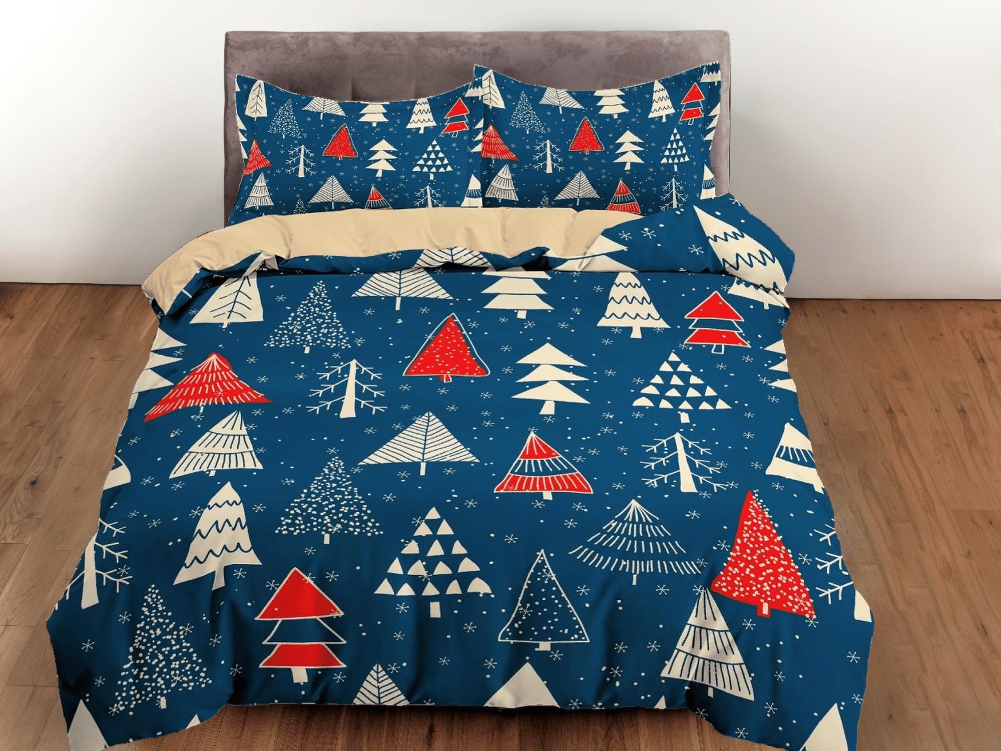 daintyduvet Blue christmas tree pattern duvet cover set, christmas full size bedding & pillowcase, college bedding, crib toddler bedding, holiday gift