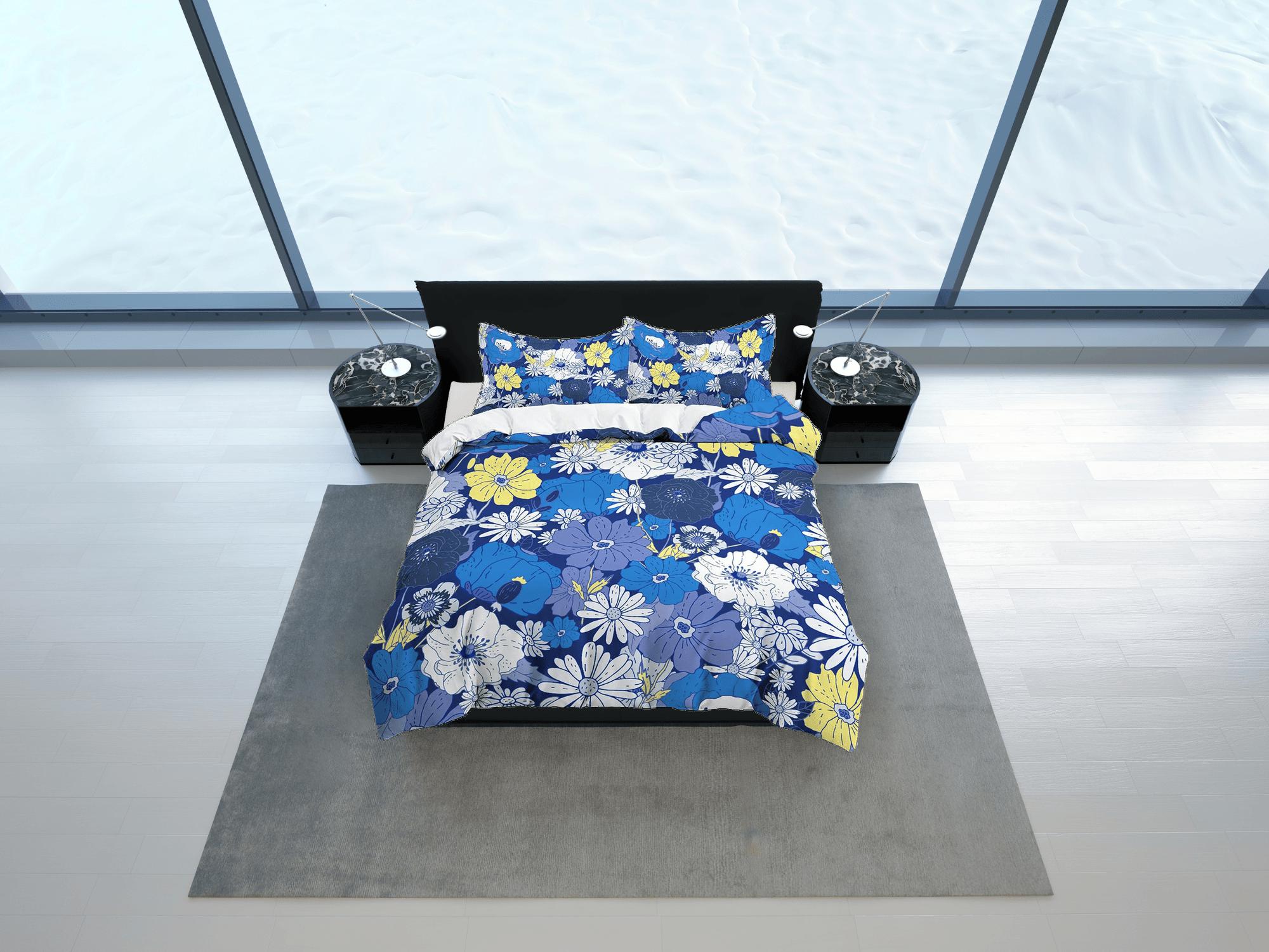 daintyduvet Blue daisies floral bedding, luxury duvet cover queen, king, boho duvet, designer bedding, aesthetic bedding, maximalist full size bedding