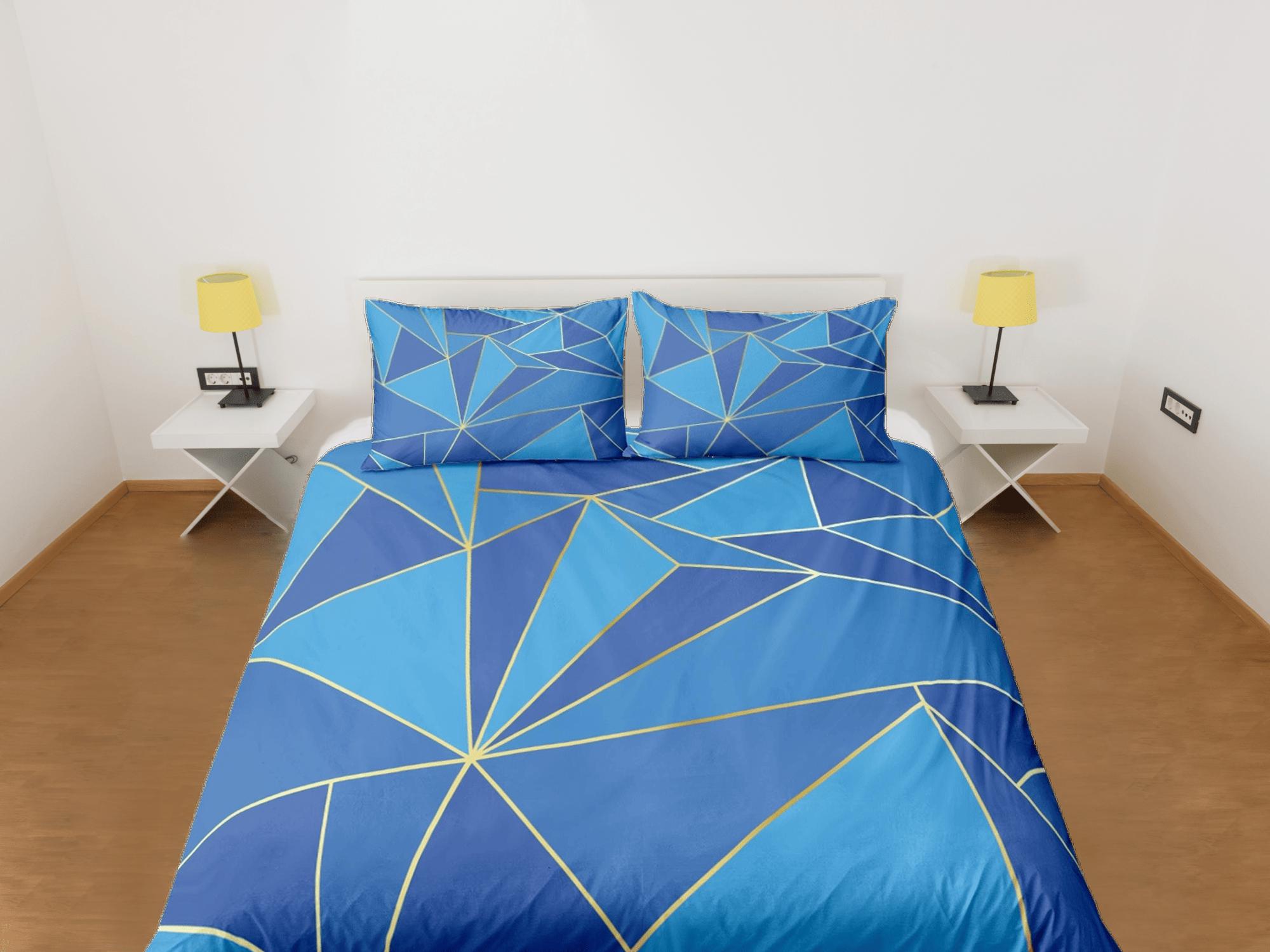 daintyduvet Blue Geometric Bedding Set Luxury Duvet Cover, Aesthetic Zipper Bedding, Printed Doona Cover, California King, Queen, Full, Twin, Crib