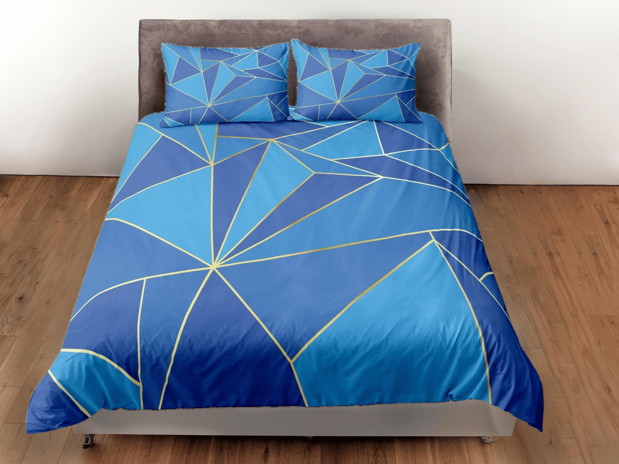 daintyduvet Blue Geometric Bedding Set Luxury Duvet Cover, Aesthetic Zipper Bedding, Printed Doona Cover, California King, Queen, Full, Twin, Crib