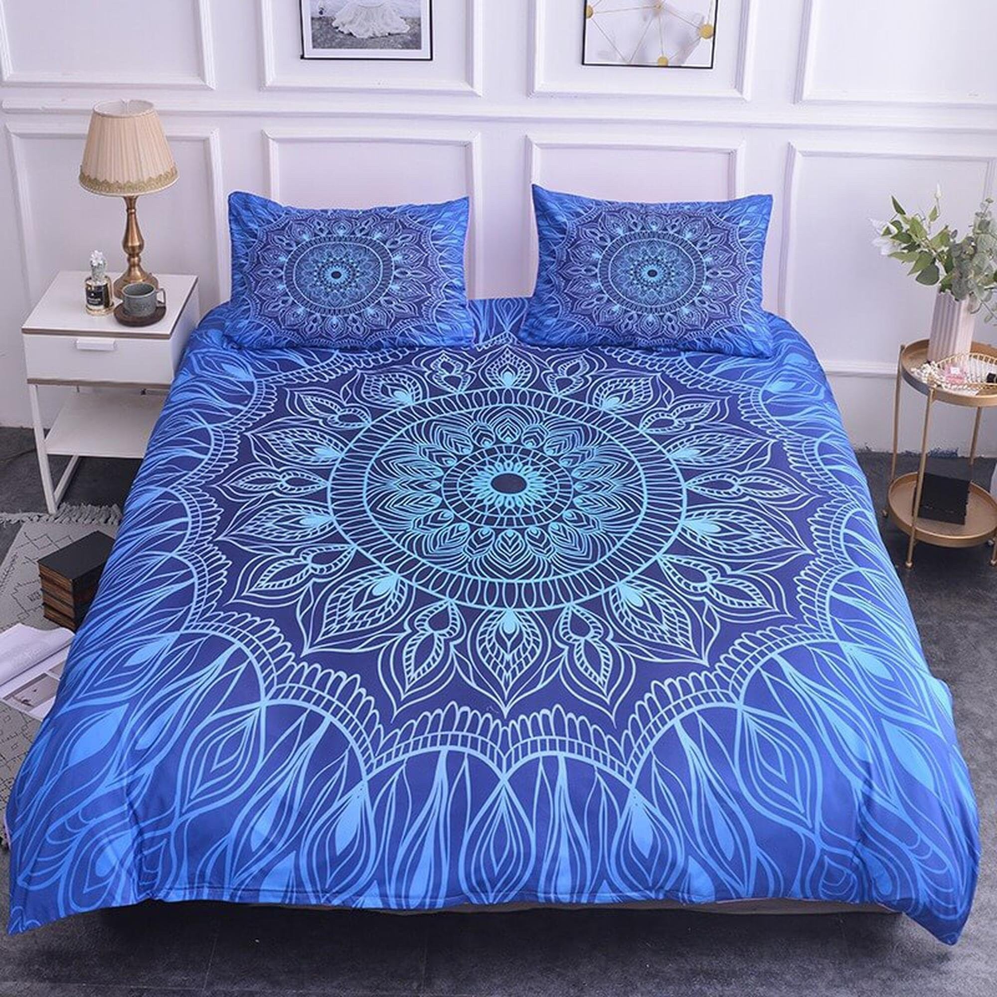 daintyduvet Blue mandala duvet cover boho bedding set full, queen, king, dorm bedding, aesthetic room decor indian bedspread maximalist decor