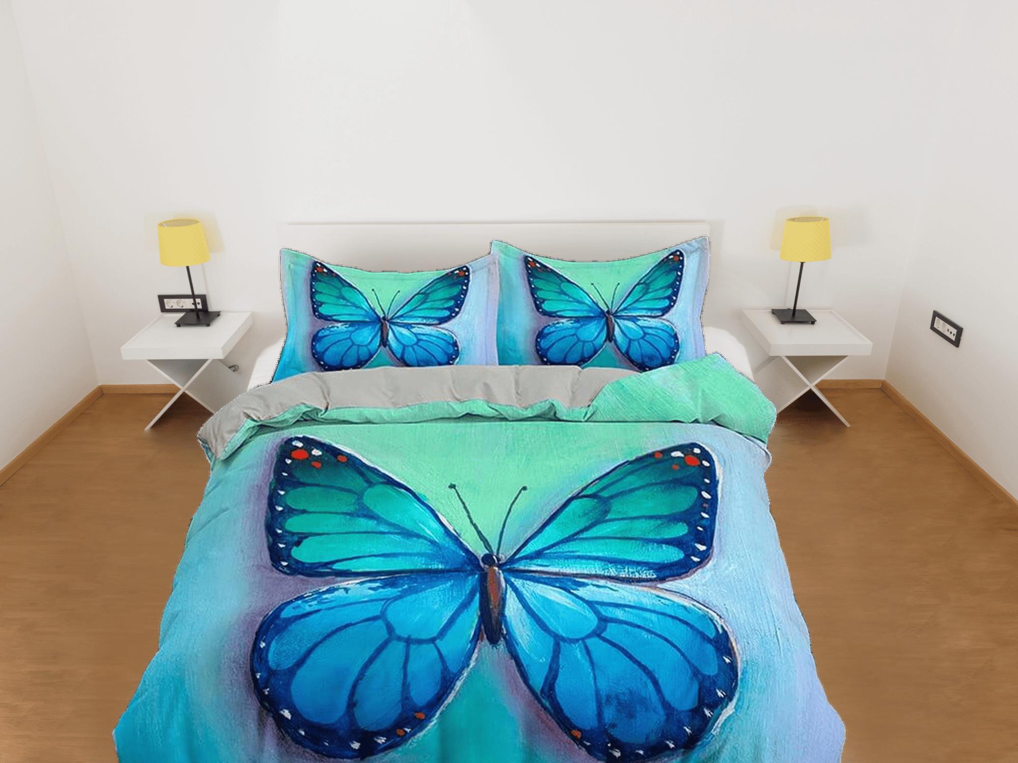 daintyduvet Blue monarch butterfly bedding duvet cover boho chic dorm bedding full size adult duvet king queen twin, butterfly nursery toddler bedding