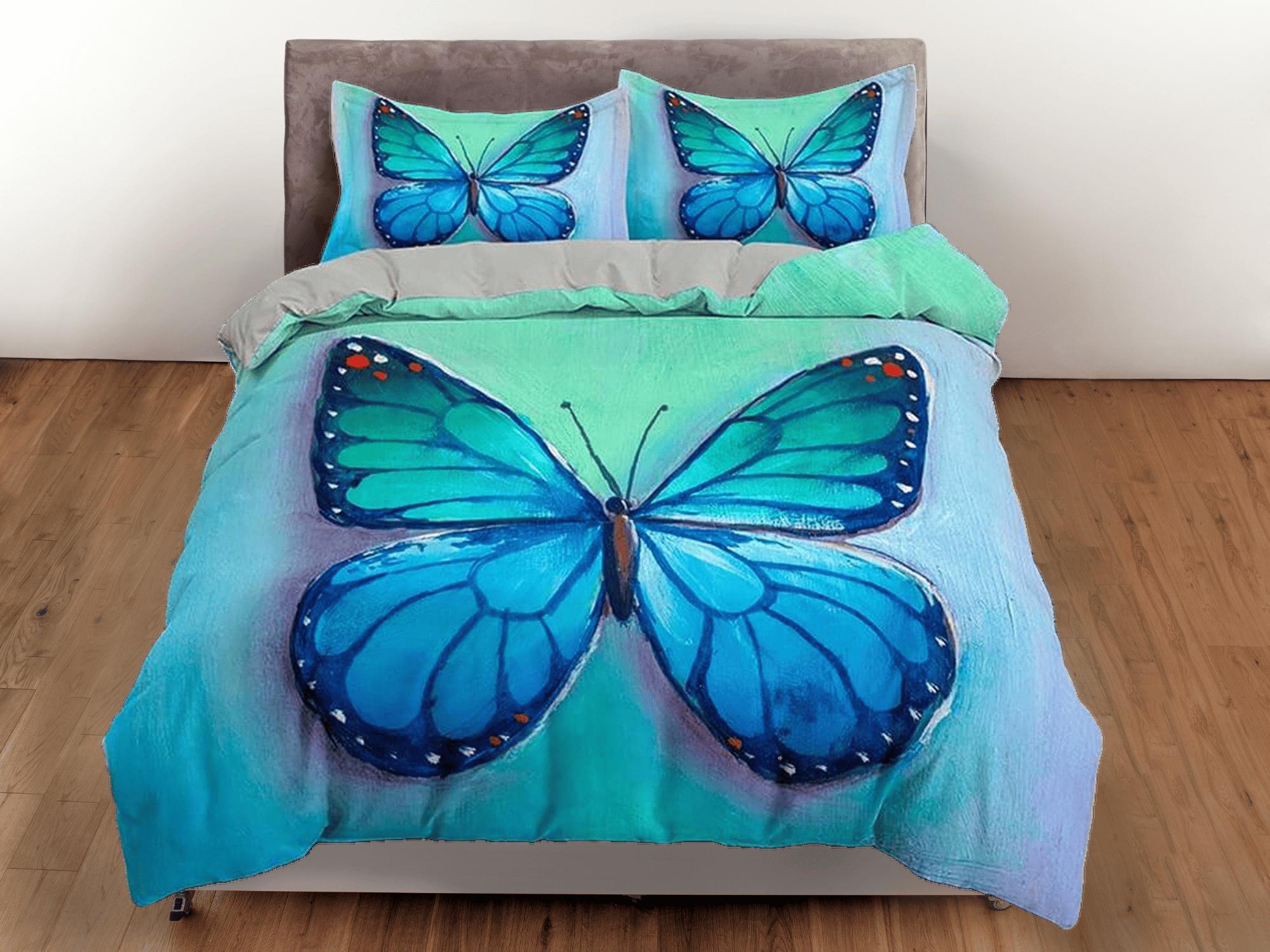 daintyduvet Blue monarch butterfly bedding duvet cover boho chic dorm bedding full size adult duvet king queen twin, butterfly nursery toddler bedding