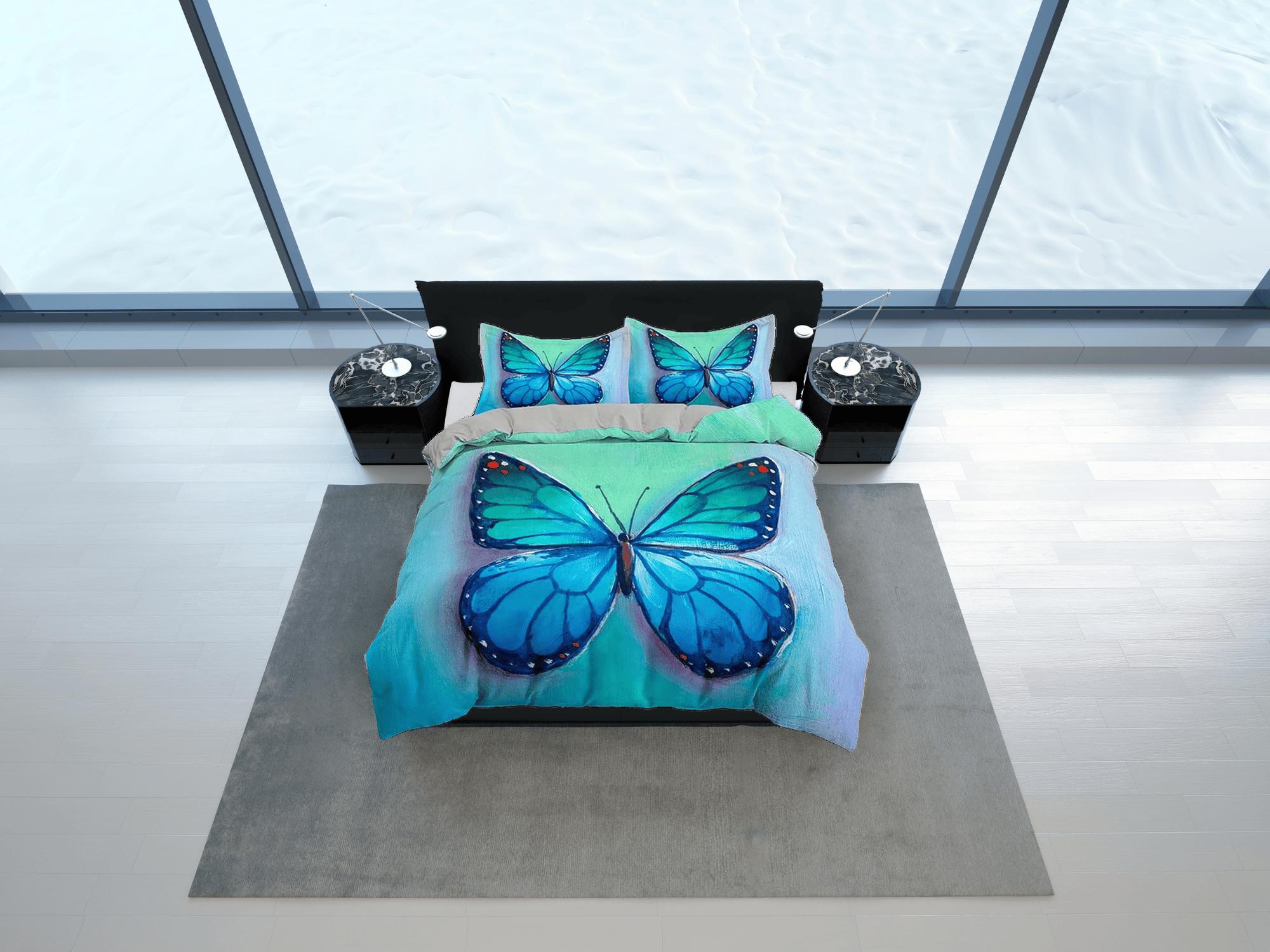 daintyduvet Blue monarch butterfly bedding duvet cover boho chic dorm bedding full size adult duvet king queen twin, butterfly nursery toddler bedding