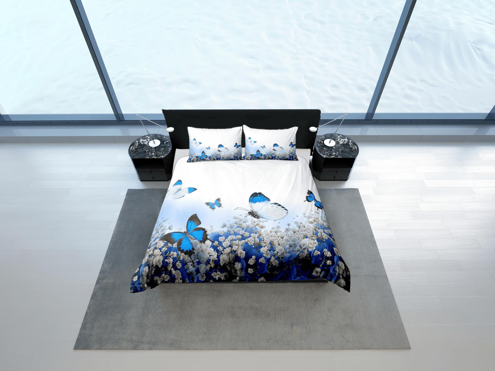 daintyduvet Blue monarch butterfly bedding duvet cover colorful dorm bedding, full size adult duvet king queen twin, butterfly nursery toddler bedding