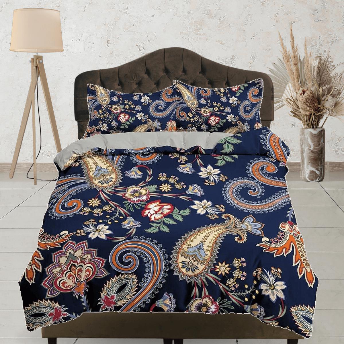 daintyduvet Blue paisley duvet cover set, aesthetic room decor bedding set full, king, queen size, abstract boho bedspread, shabby chic bedding