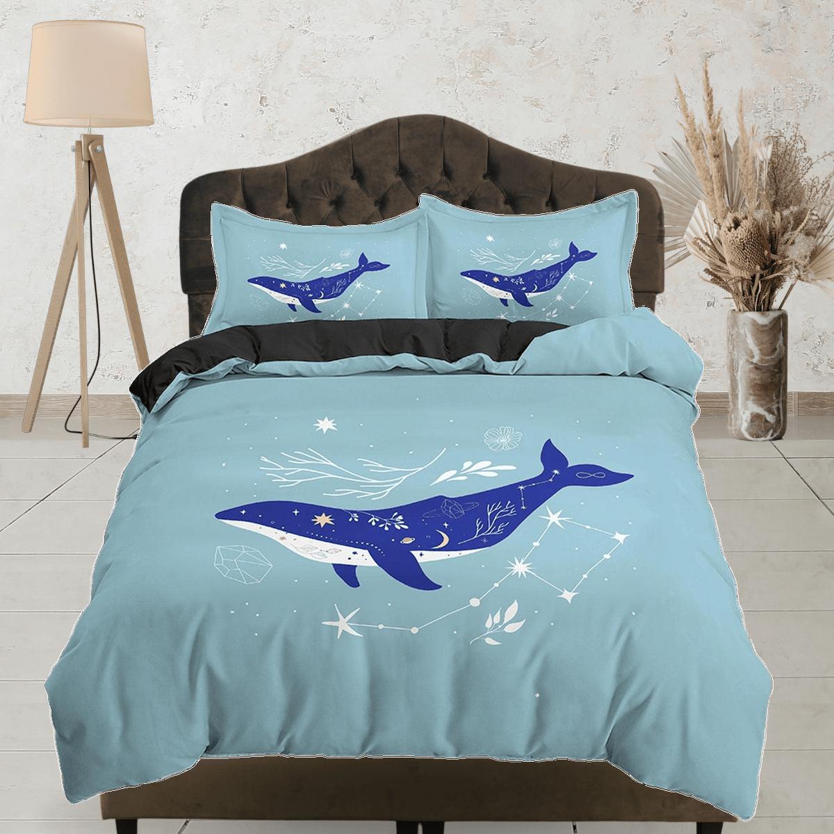daintyduvet Blue Whale Constellation Boho Bedding, Minimalist Bohemian, Dorm Bedding, Duvet Cover Set, Aesthetic Duvet Cover King Queen Full Twin Single