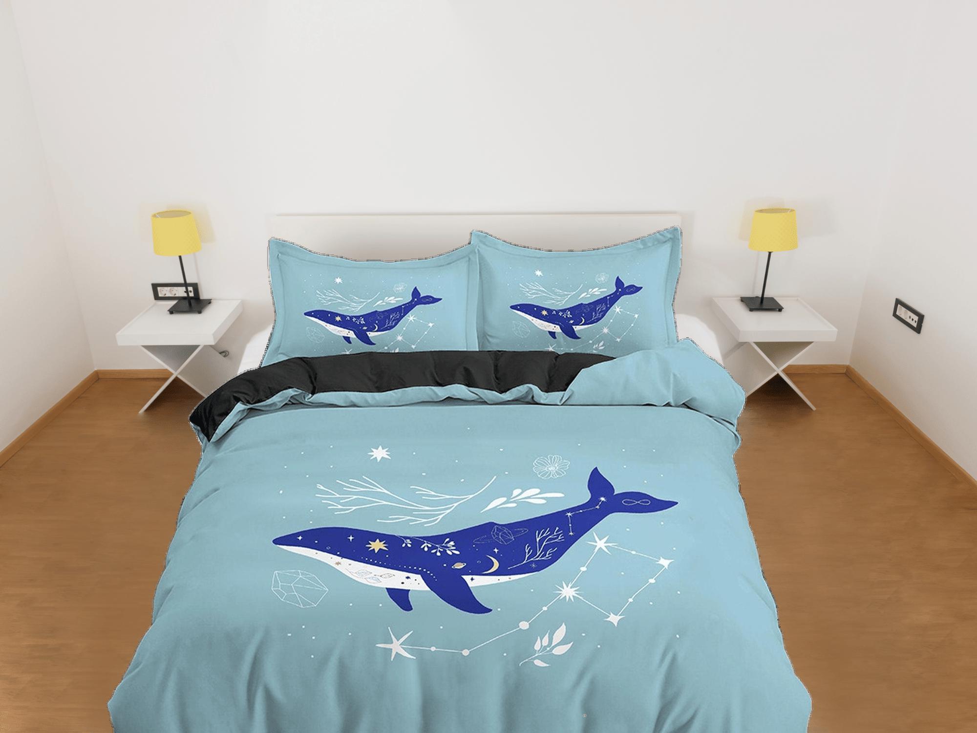 daintyduvet Blue Whale Constellation Boho Bedding, Minimalist Bohemian, Dorm Bedding, Duvet Cover Set, Aesthetic Duvet Cover King Queen Full Twin Single
