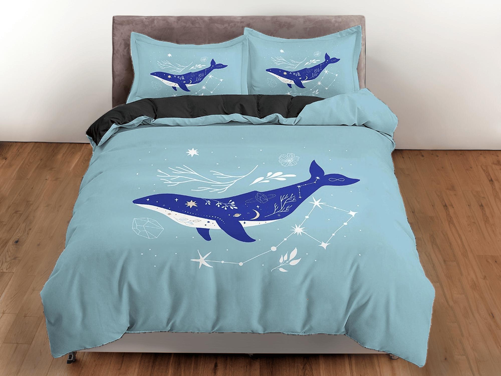 daintyduvet Blue Whale Constellation Boho Bedding, Minimalist Bohemian, Dorm Bedding, Duvet Cover Set, Aesthetic Duvet Cover King Queen Full Twin Single