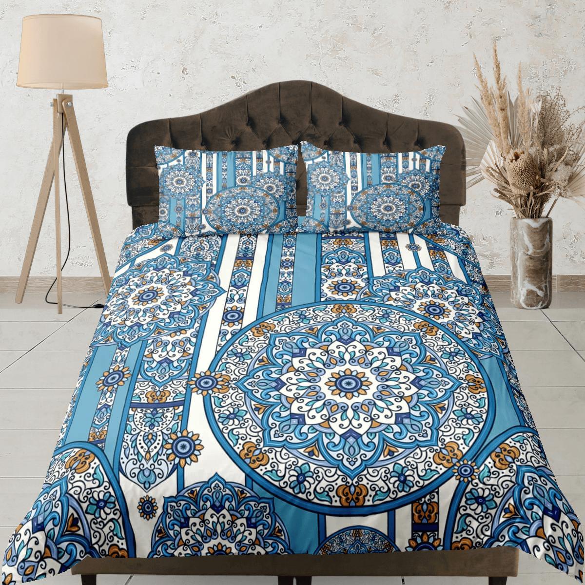 daintyduvet Blue whimsical mandala duvet cover boho bedding set full, queen, king, dorm bedding, aesthetic room decor indian bedspread maximalist decor