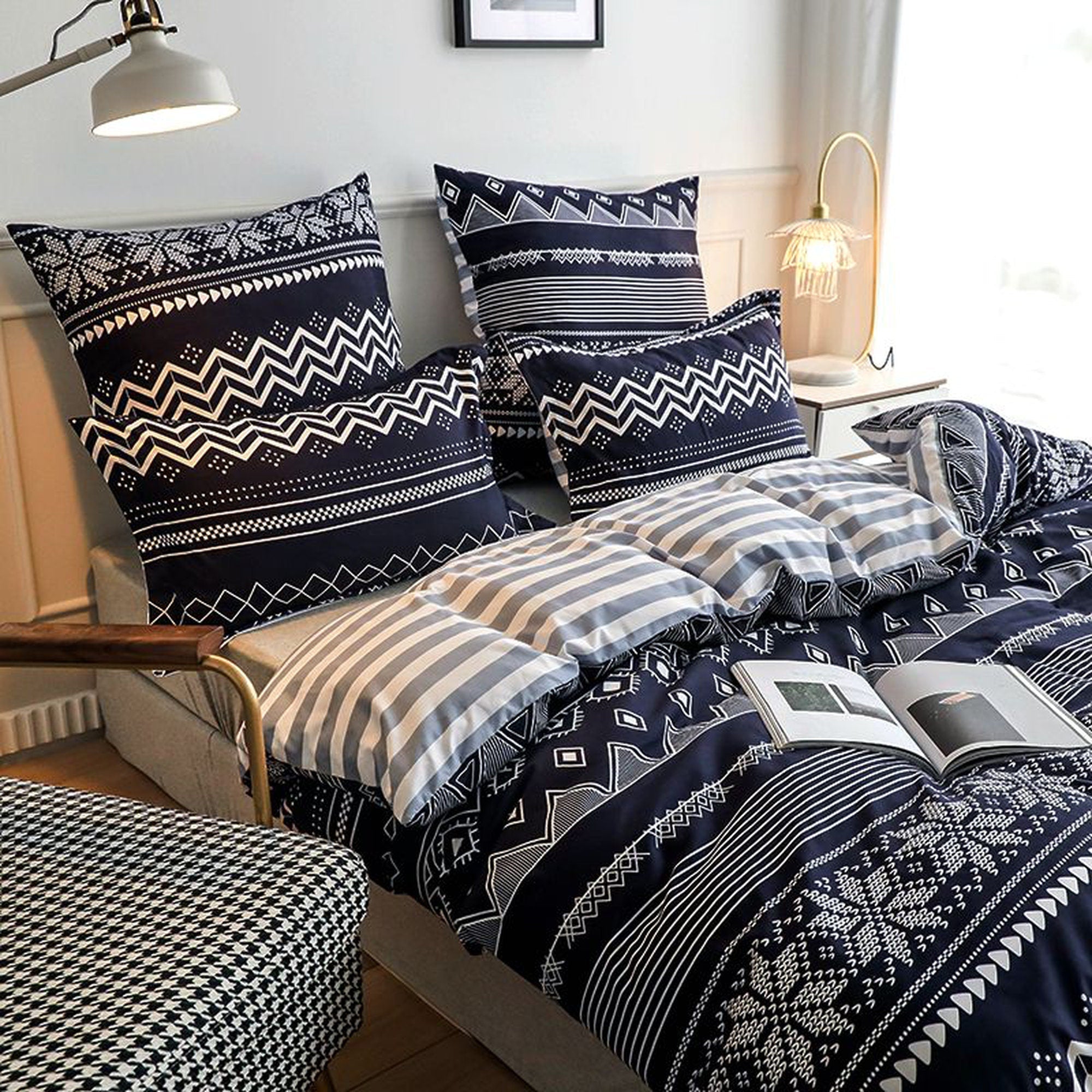 daintyduvet Bohemian Black Duvet Cover Set Boho Bedding, Hippie Dorm Bedding with Pillowcase