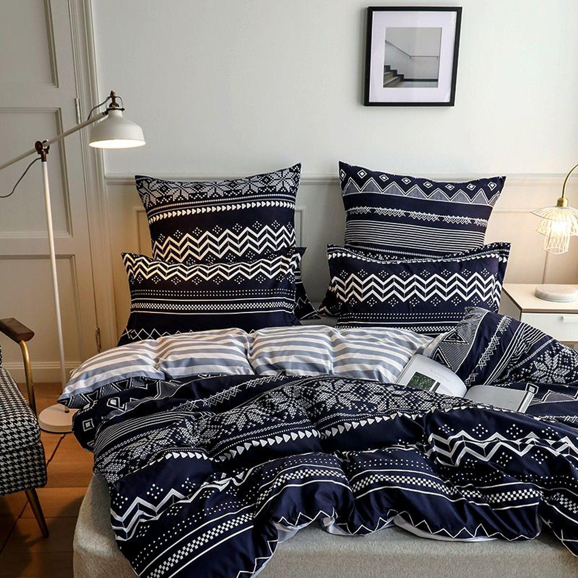 daintyduvet Bohemian Black Duvet Cover Set Boho Bedding, Hippie Dorm Bedding with Pillowcase