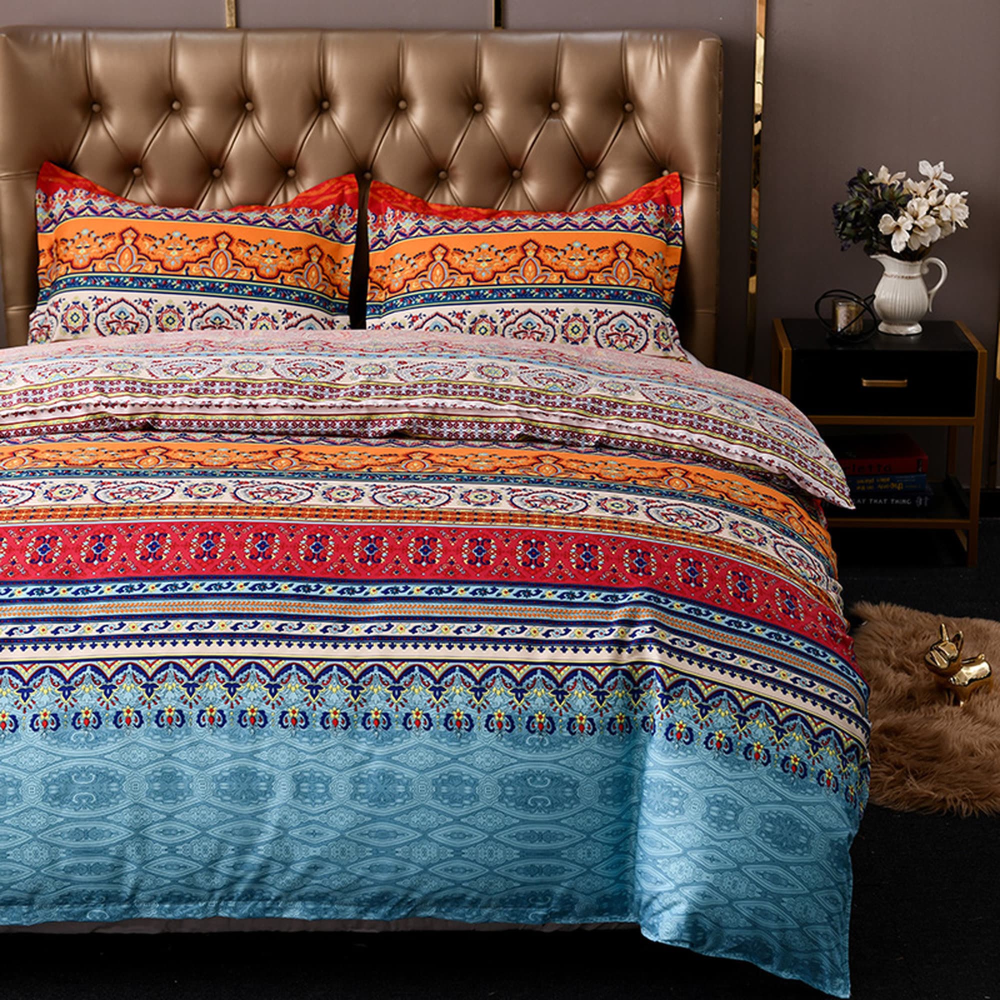 daintyduvet Bohemian Colorful Duvet Cover Set Boho Bedding, Hippie Dorm Bedding with Pillowcase