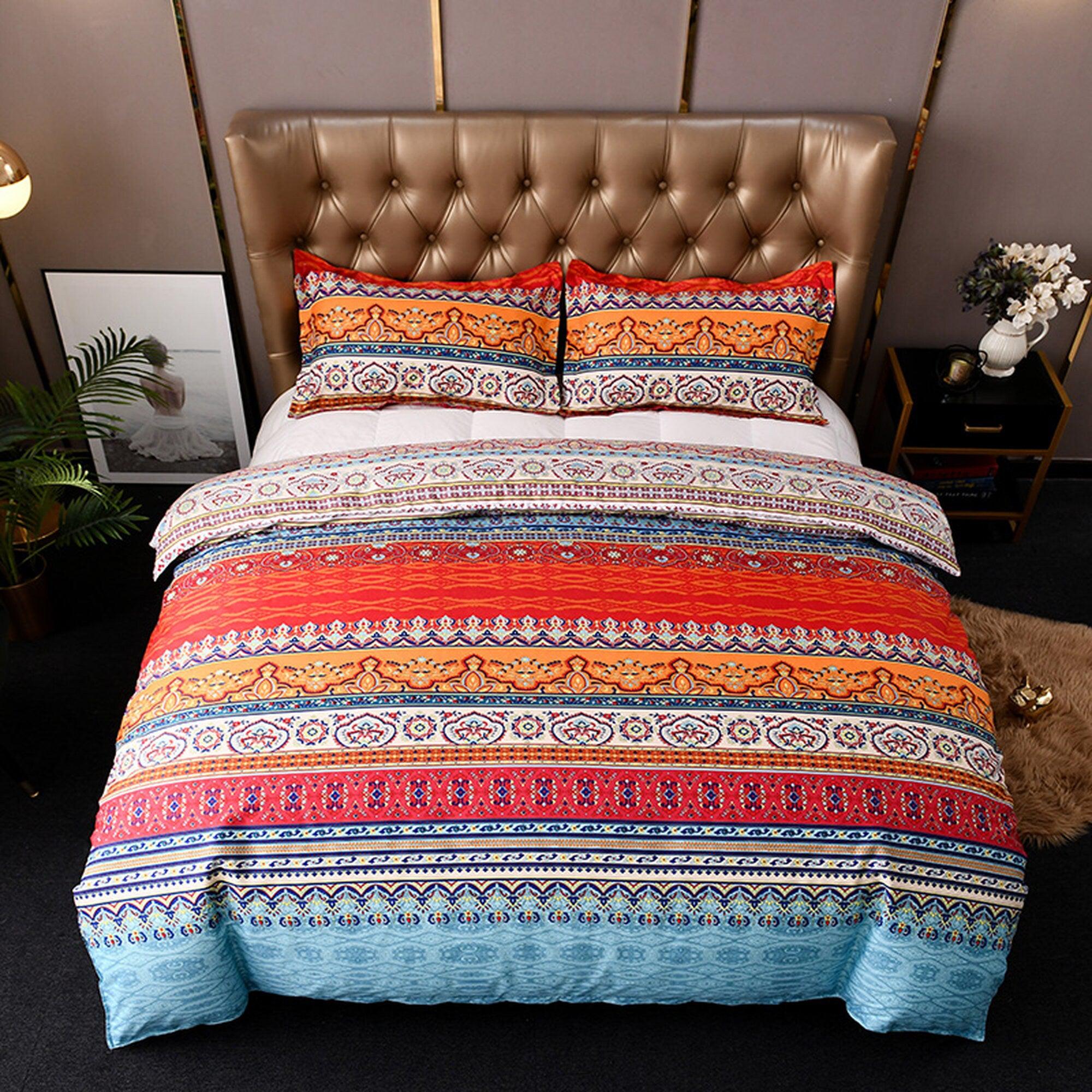 daintyduvet Bohemian Colorful Duvet Cover Set Boho Bedding, Hippie Dorm Bedding with Pillowcase