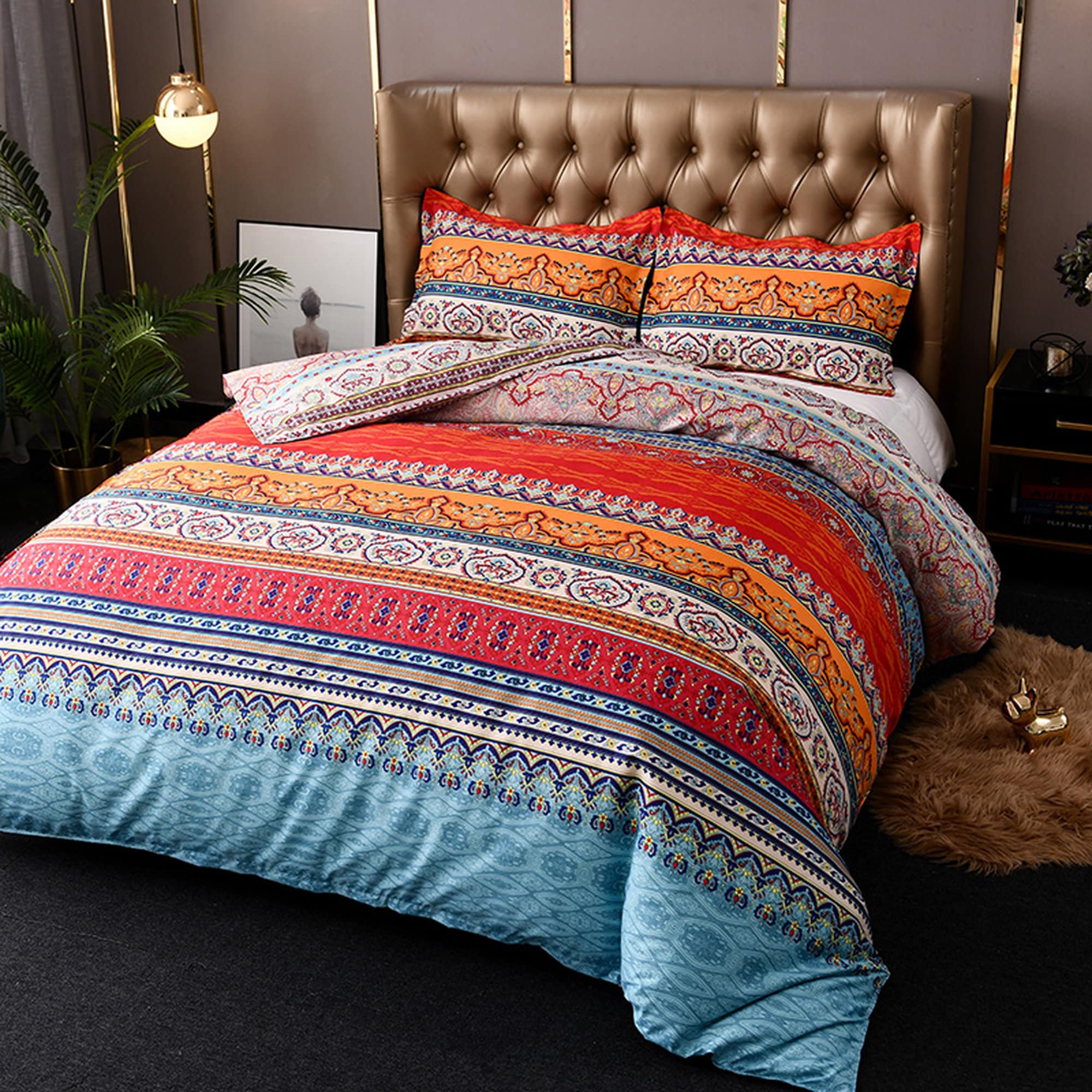 daintyduvet Bohemian Colorful Duvet Cover Set Boho Bedding, Hippie Dorm Bedding with Pillowcase