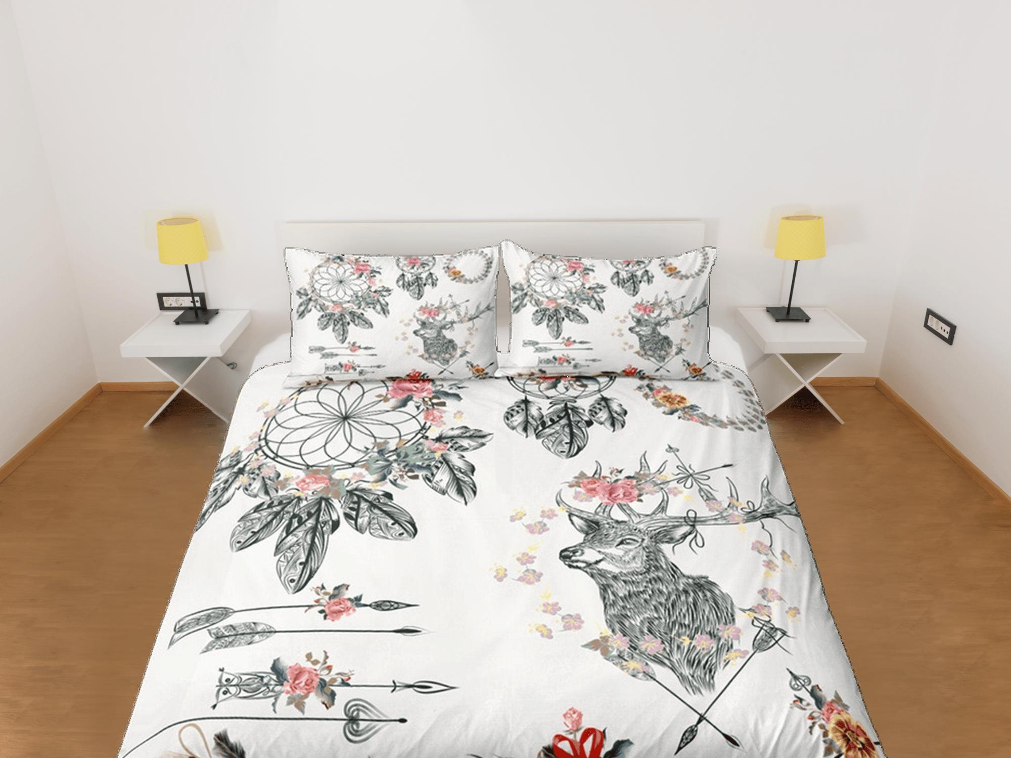 daintyduvet Bohemian Duvet Cover Set Boho Bedding, Reindeer Floral Dorm Bedding & Pillowcase, King Duvet Cover Full, Queen Comforter Bedding