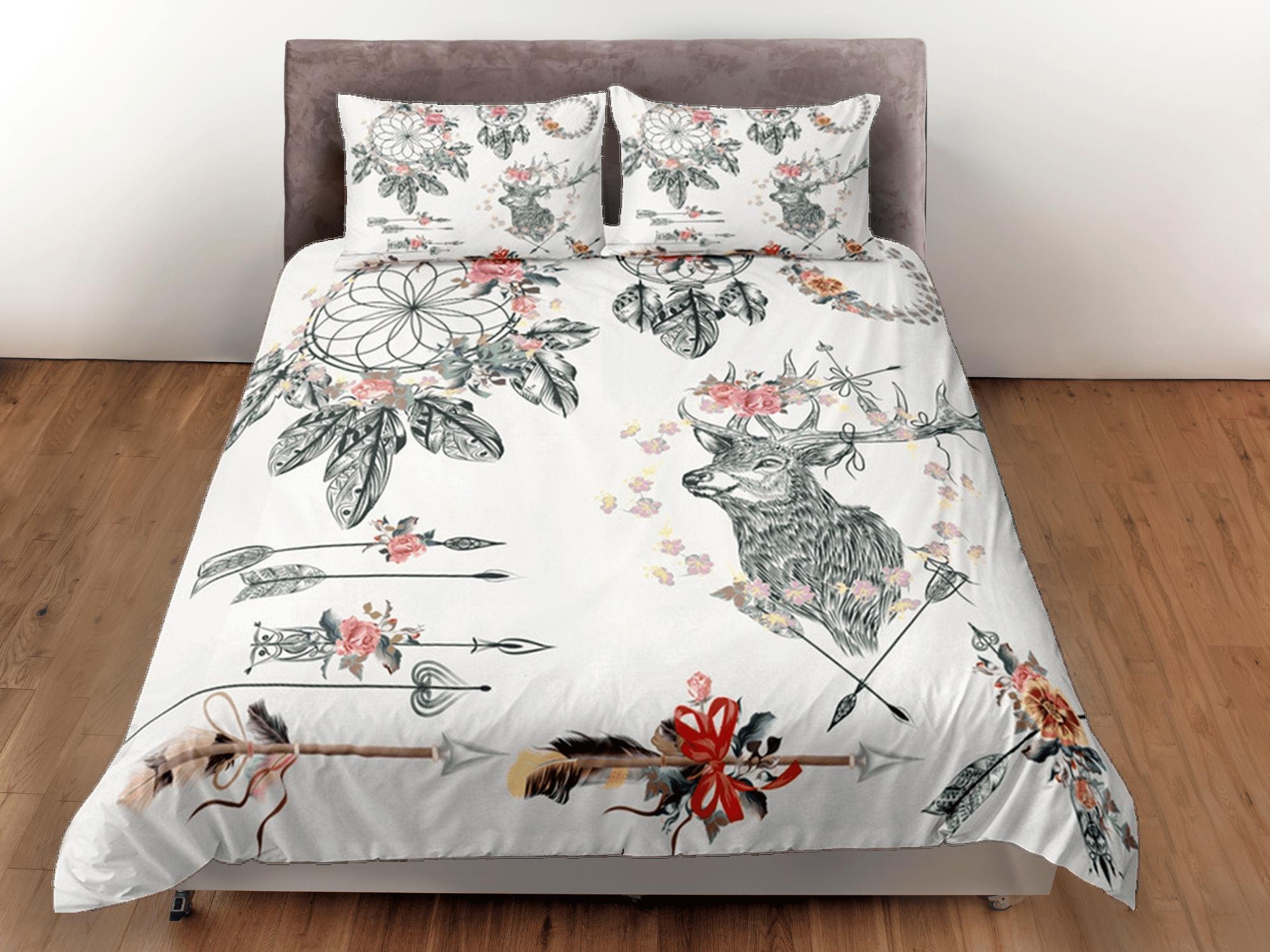 daintyduvet Bohemian Duvet Cover Set Boho Bedding, Reindeer Floral Dorm Bedding & Pillowcase, King Duvet Cover Full, Queen Comforter Bedding