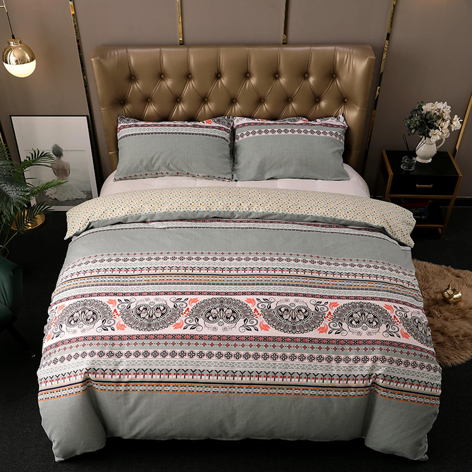 daintyduvet Bohemian Paisley Duvet Cover Set Boho Bedding, Hippie Dorm Bedding with Pillowcase