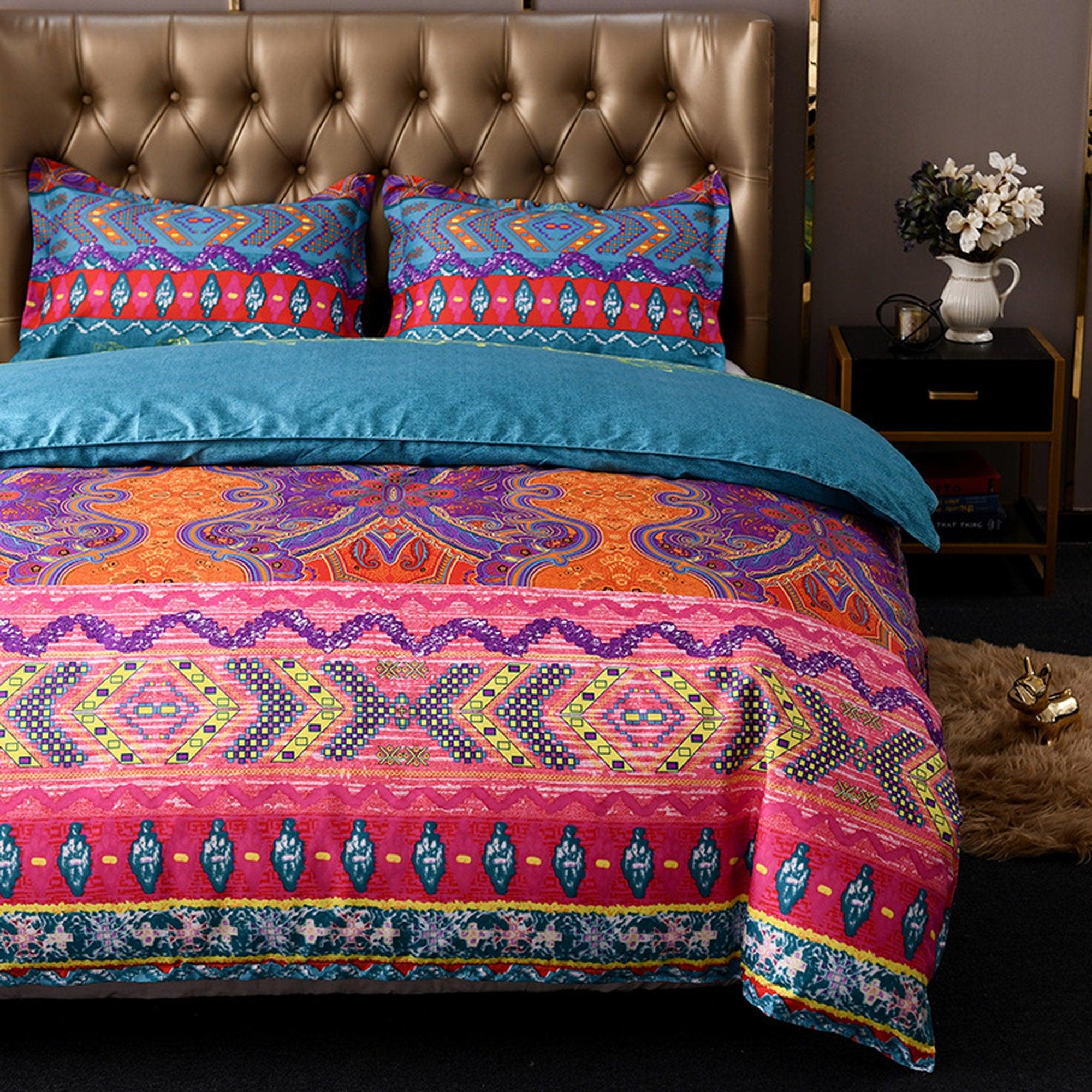 daintyduvet Bohemian Pink Paisley Duvet Cover Set Boho Bedding, Hippie Dorm Bedding Pillowcase
