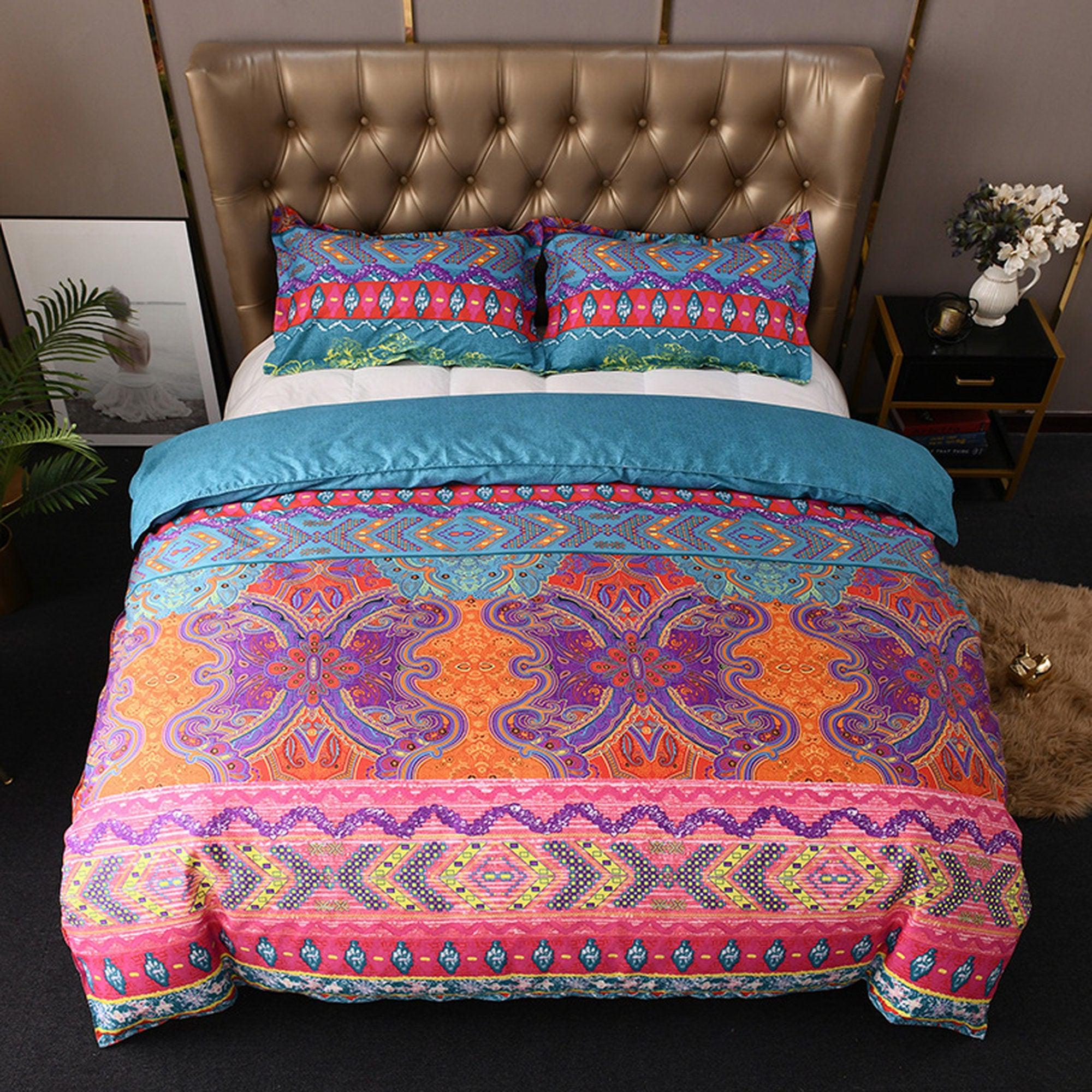 daintyduvet Bohemian Pink Paisley Duvet Cover Set Boho Bedding, Hippie Dorm Bedding Pillowcase