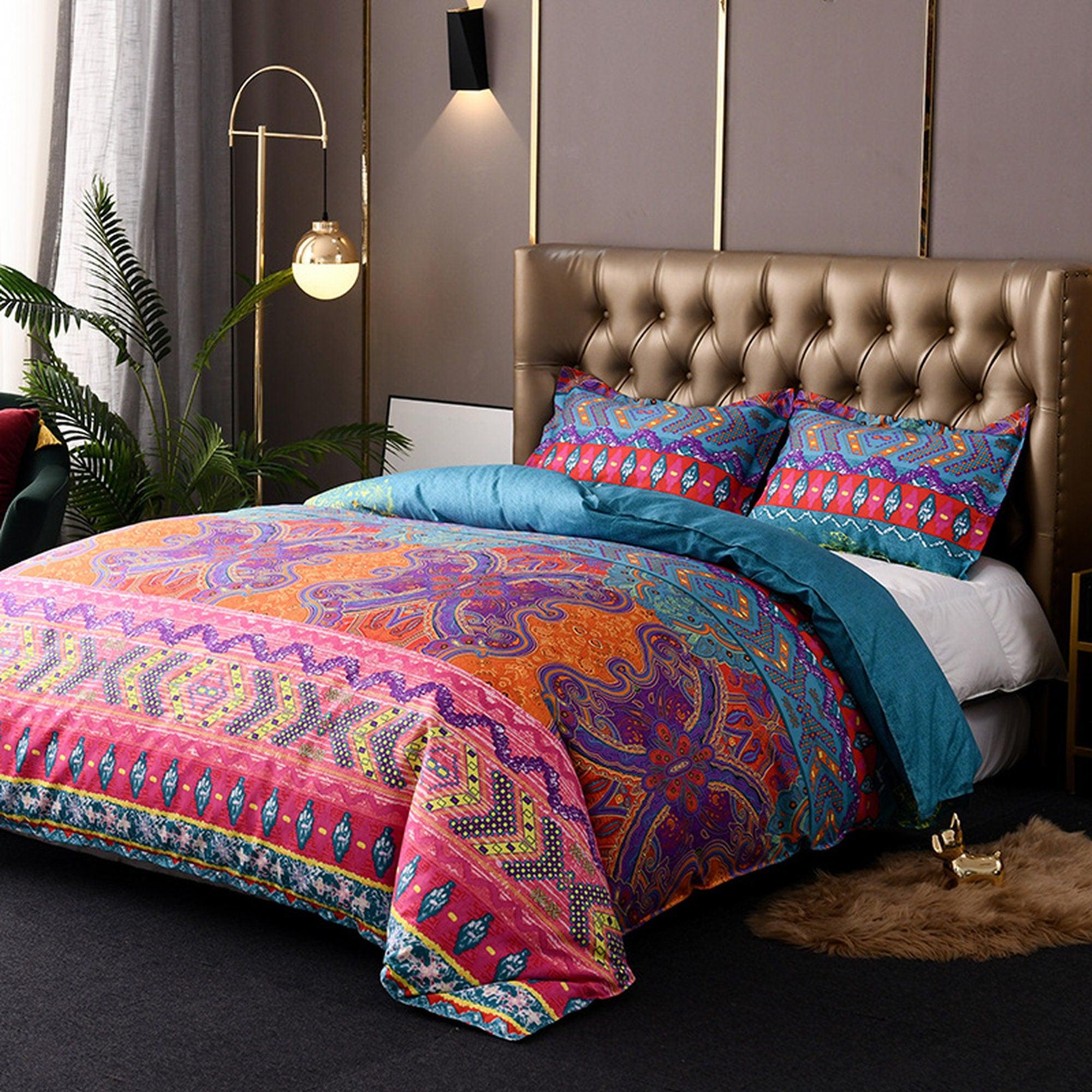 daintyduvet Bohemian Pink Paisley Duvet Cover Set Boho Bedding, Hippie Dorm Bedding Pillowcase