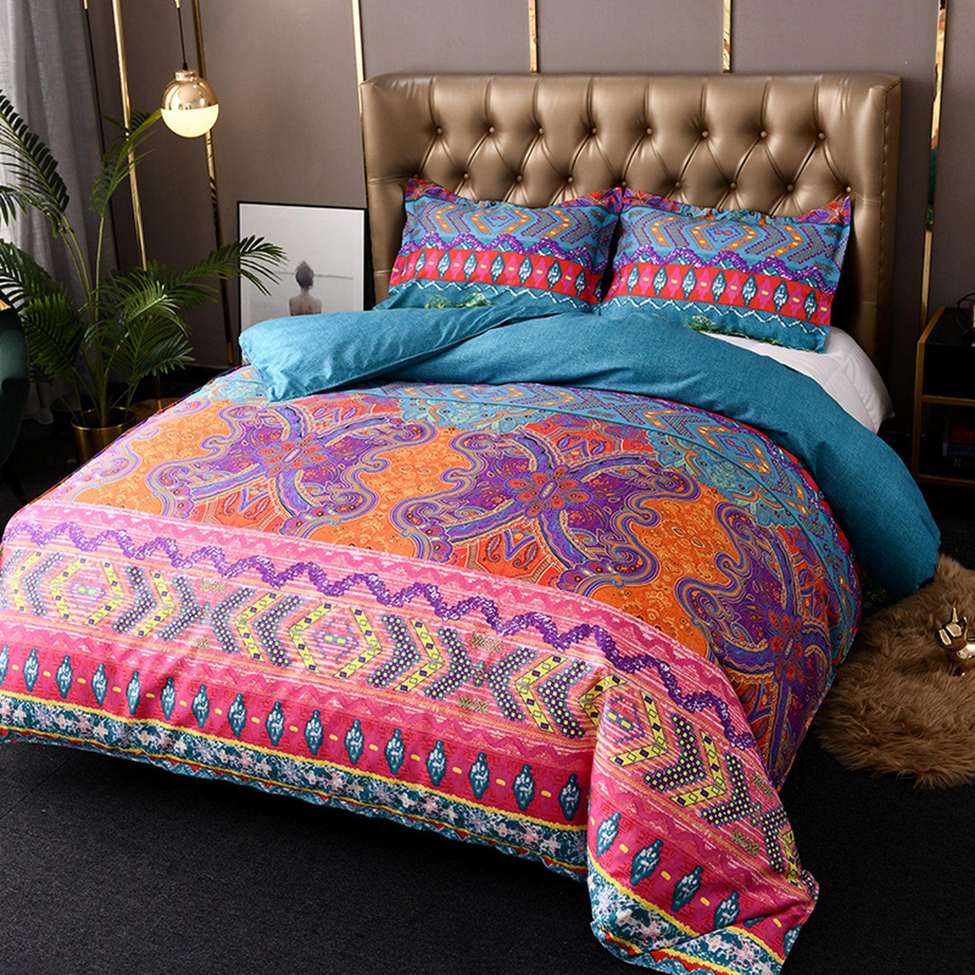 daintyduvet Bohemian Pink Paisley Duvet Cover Set Boho Bedding, Hippie Dorm Bedding Pillowcase